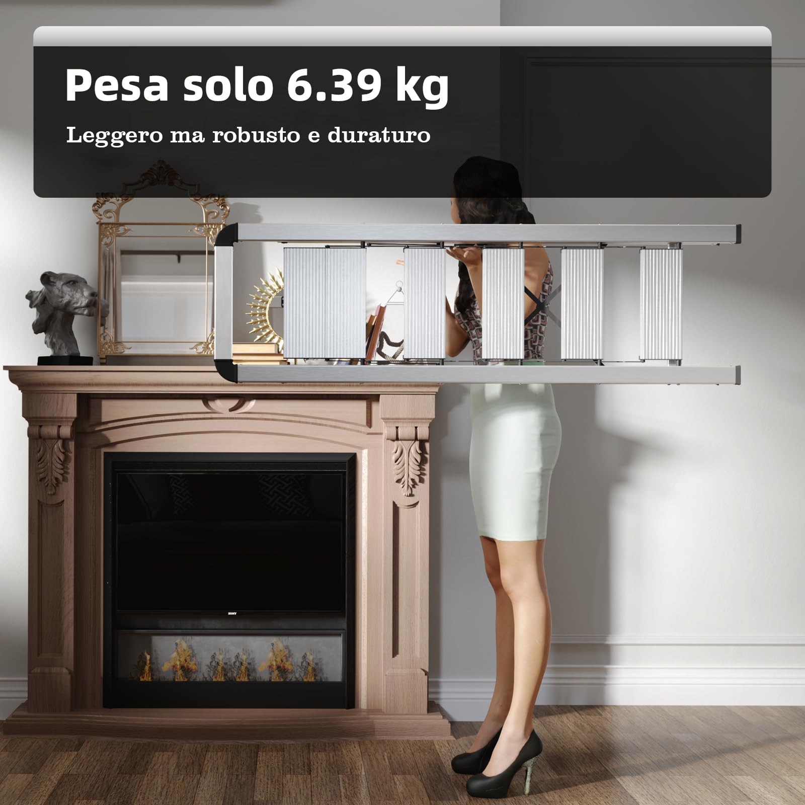 KINGRACK Scaletta 5 Gradini Pieghevole in Alluminio Leggera con Corrimano, Blocco di Sicurezza, Pedali Antiscivolo, Scala per Cucina Garage Casa, Salvaspazio Robusta e Portatile Massima 150kg, Argento