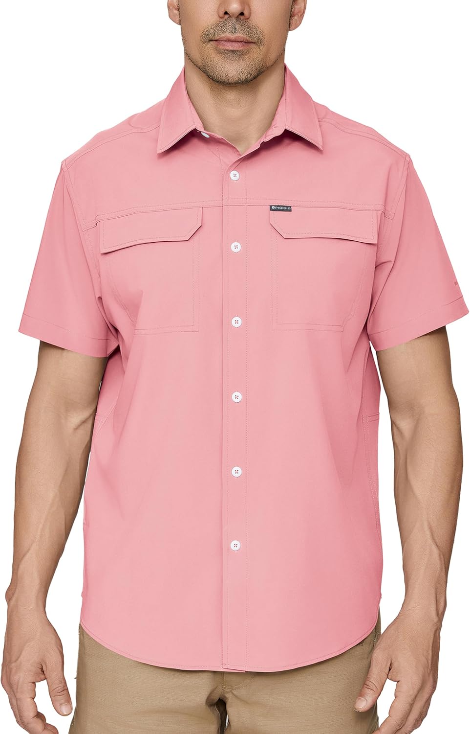 PIQIDIG Men's UPF 50+ Sun Protection Shirt Short Sleeve Hiking Fishing Shirt Quick Dry for Safari Travel Button Down Shirts