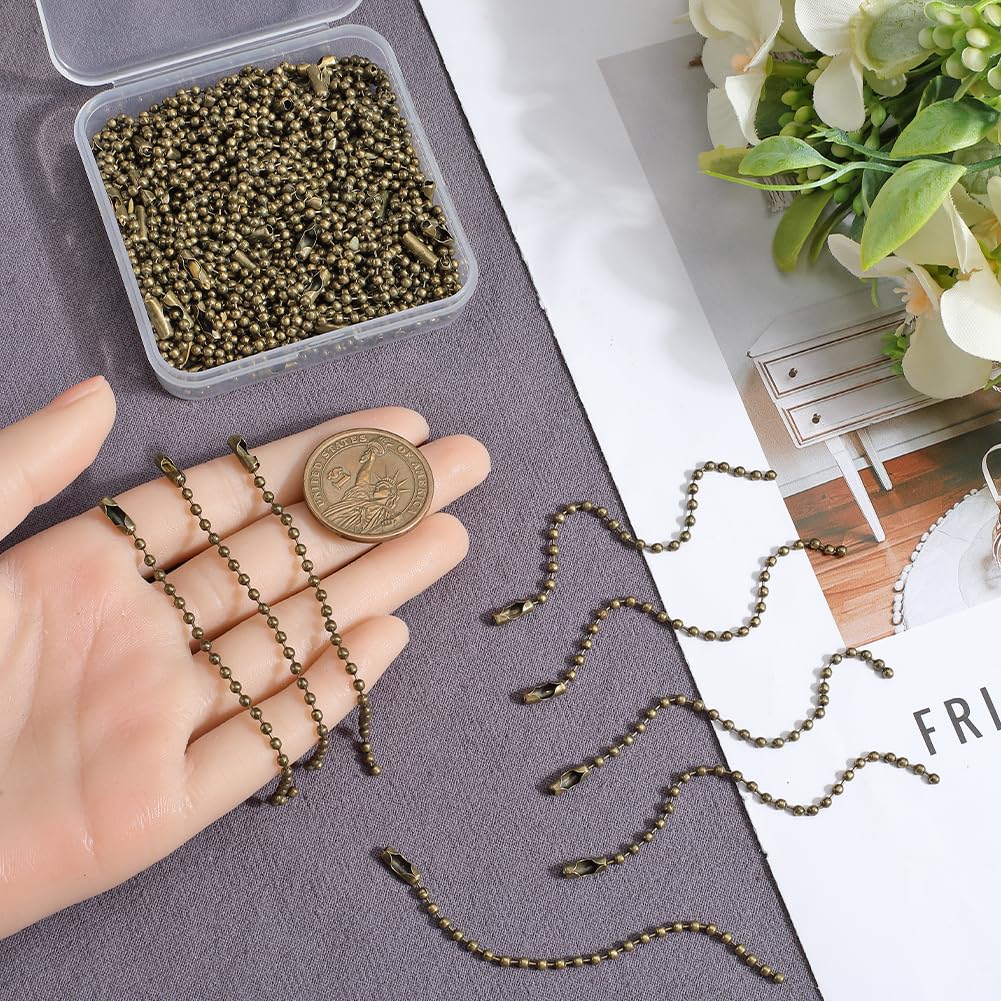 SOFPLATE 1 Box 100Pcs 4"/10cm 2mm Stainless Steel Ball Chain Bulk Beaded Ball Keychain Necklace Adjustable Metal Beads Short Dog Tag Chains with Connector for Key Jewelry Making Crafts Antique Bronze - Image 3