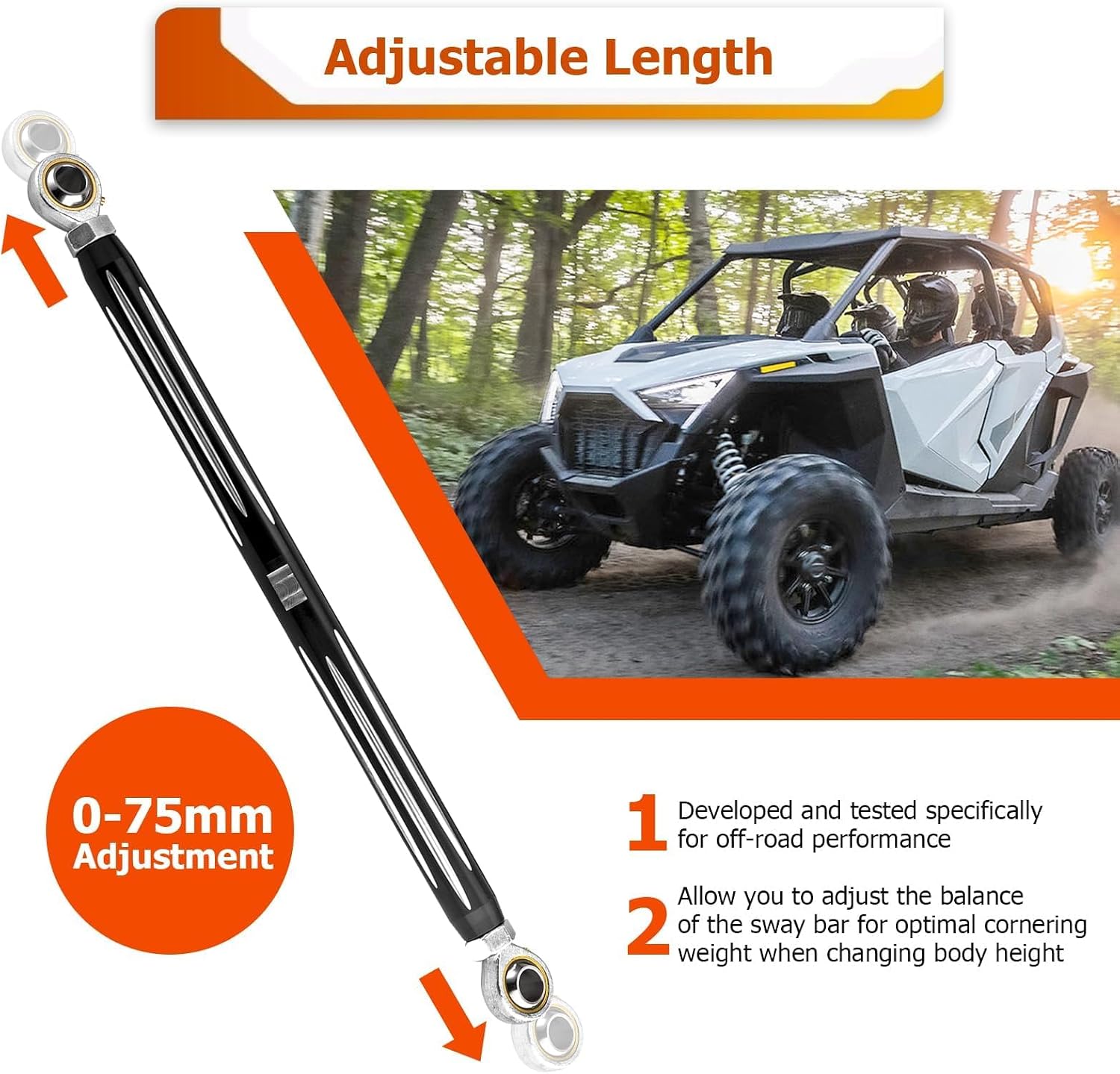 WeiSen Adjustable Rear 6061 Billet Aluminum Sway Bar Links, Stabilizer Bar End Linkage Compatible with 2022 2023 Polaris RZR Pro R 2/4 All Models Replace #1544145