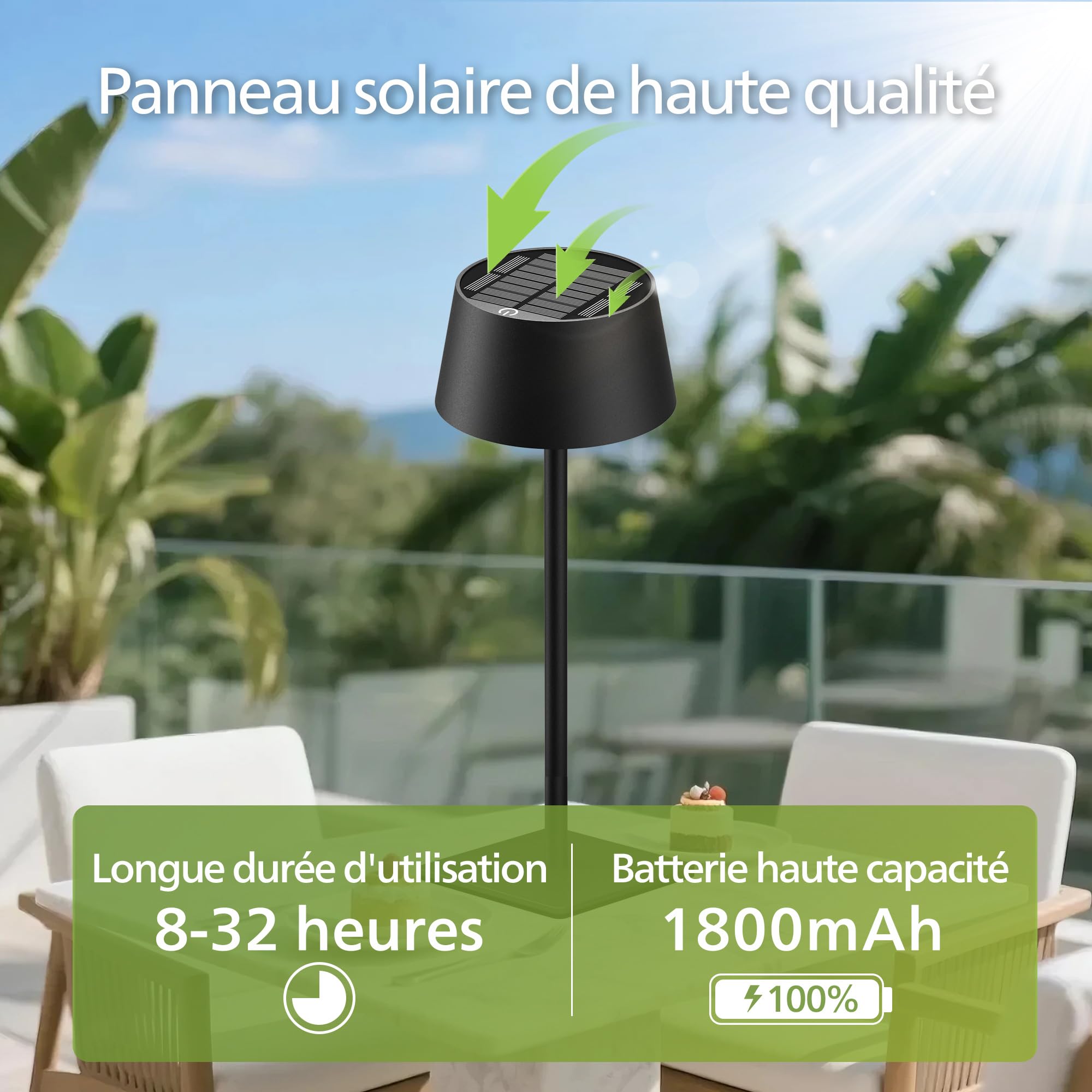 Philips Lampada da Tavolo Solare da Esterno, Luce LED Portatile, Senza Fili a Batteria Altezza Regolabile 2 Posizioni, Comando Touch e Gradazione Continua