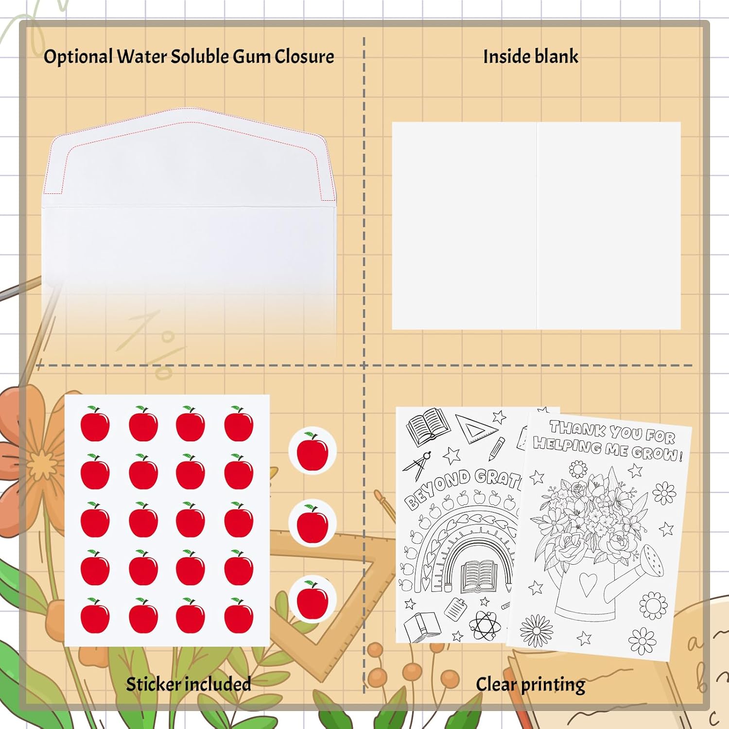 Frienda 36 Pcs Teacher Coloring Greeting Cards with Envelopes & Stickers Holiday Color Your Own Cards Bulk Thank You Painted Postcards for Teachers' Day Graduation End of Year School Award Ceremony - Image 3