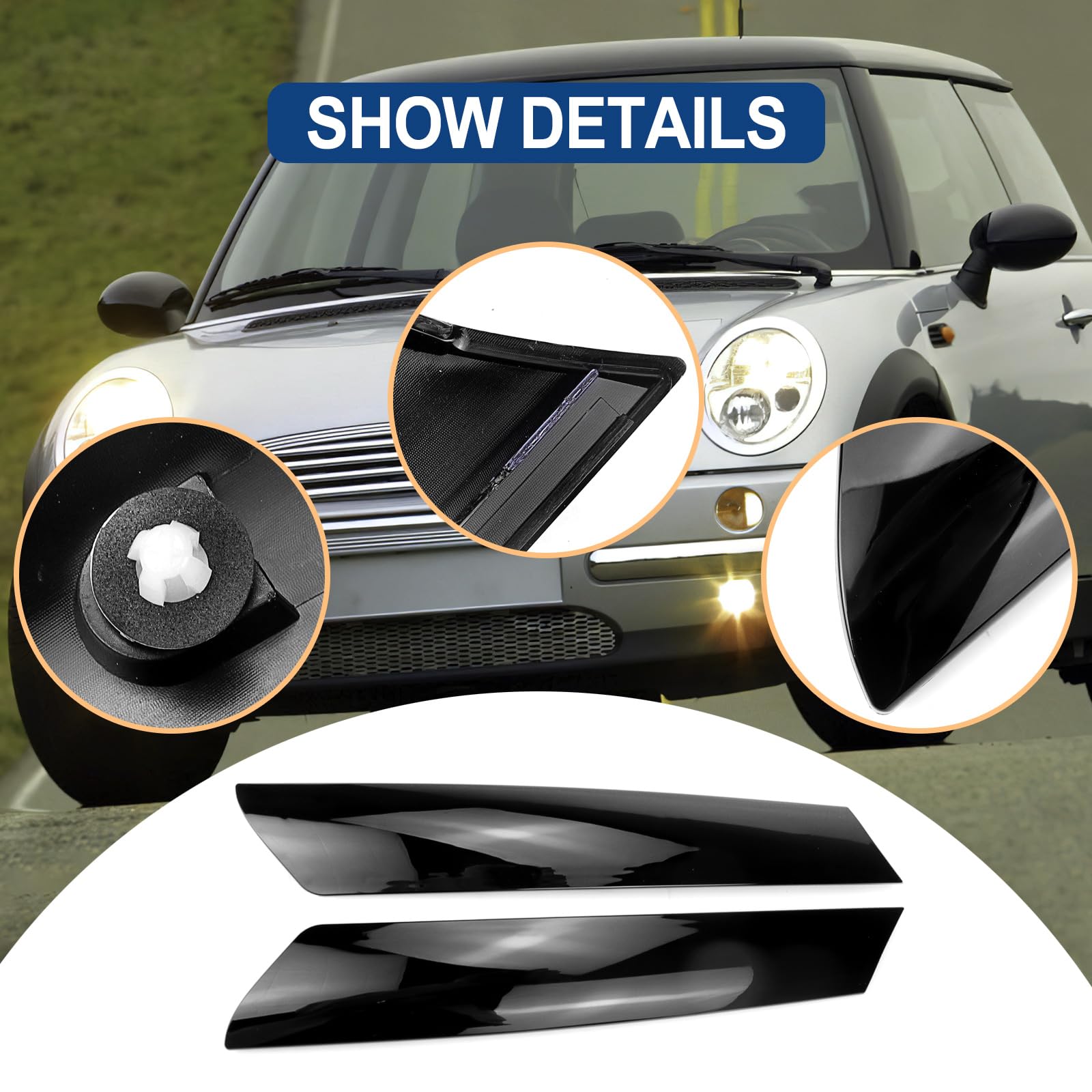 Moulure de protection pour pare-brise compatible avec Mini Cooper R50 R52 R53 | Lot de 2 panneaux de garniture pour fenêtre extérieure gauche et côté passager droit 51137128157