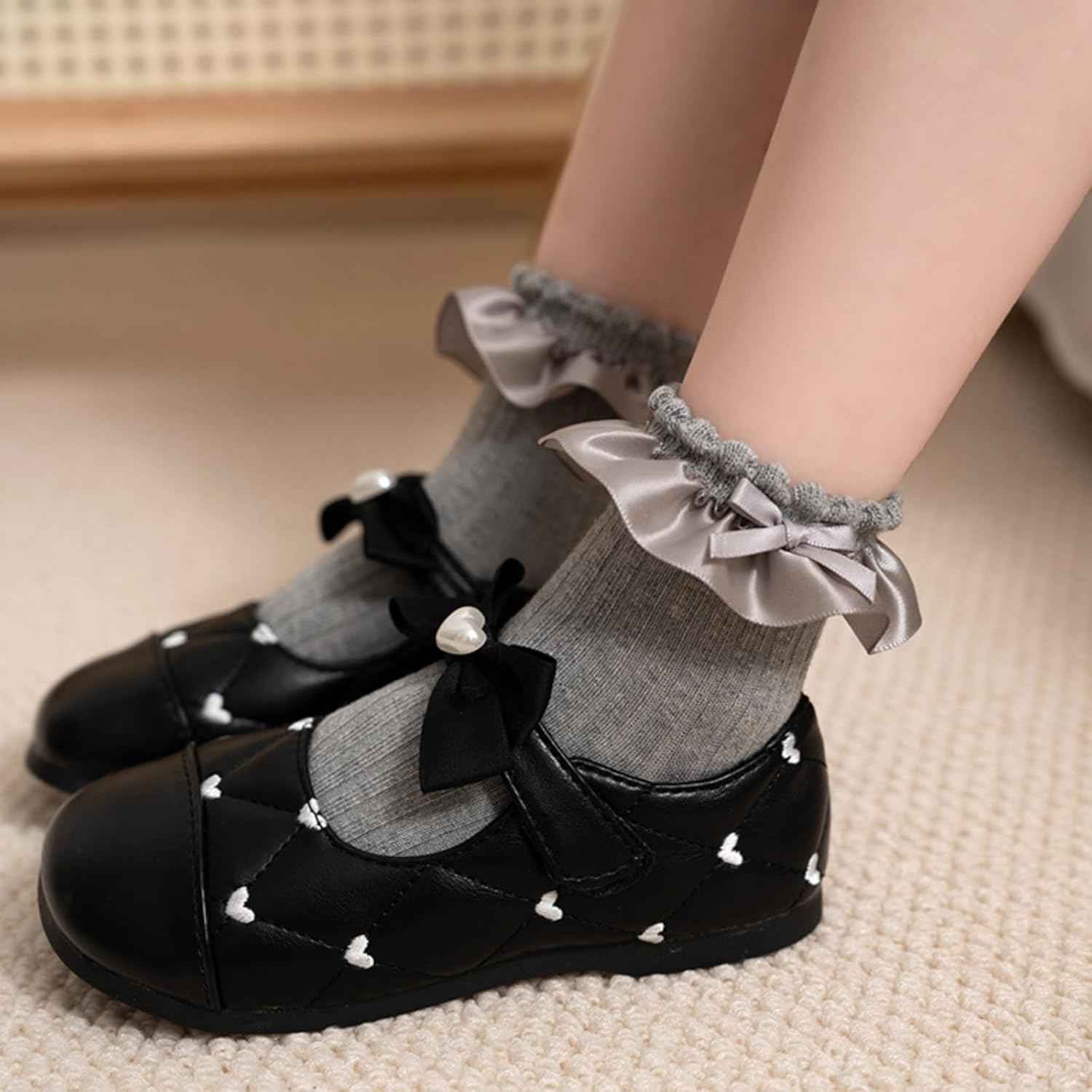 Meeshine 5 Pairs Baby Girls Socks Toddler Ruffle Lace Bow Frilly Dress Cotton Ankle Princess Socks for Kids 1-8T - Image 7