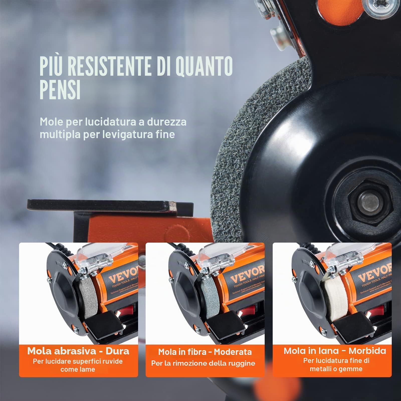 VEVOR Macchina Lucidatrice da Banco 50W Velocità 3590 giri/min 3 Mole per Lucidatura Gioielli Metalli Pietre, Lucidatrice per Gioielli da Banco Doppia Testa Altezza Centrale 7 cm di Motore Brushless