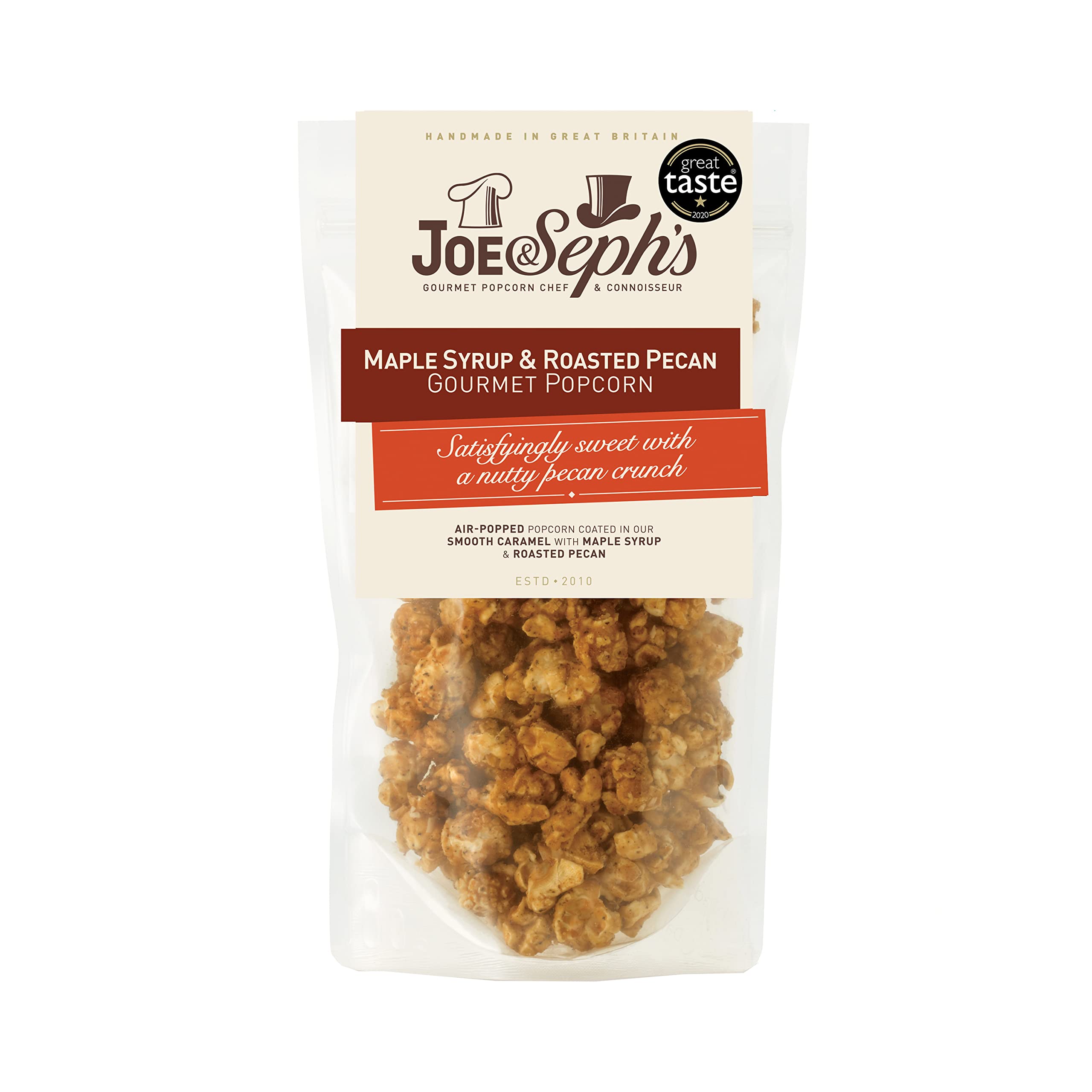 Joe & Seph'sMaple Syrup & Roasted Pecan Gourmet Popcorn (1x80g) |1 Star Great Taste Award, gourmet popcorn, air-popped popcorn, popcorn bag, on the go snack, sweet popcorn, nuts