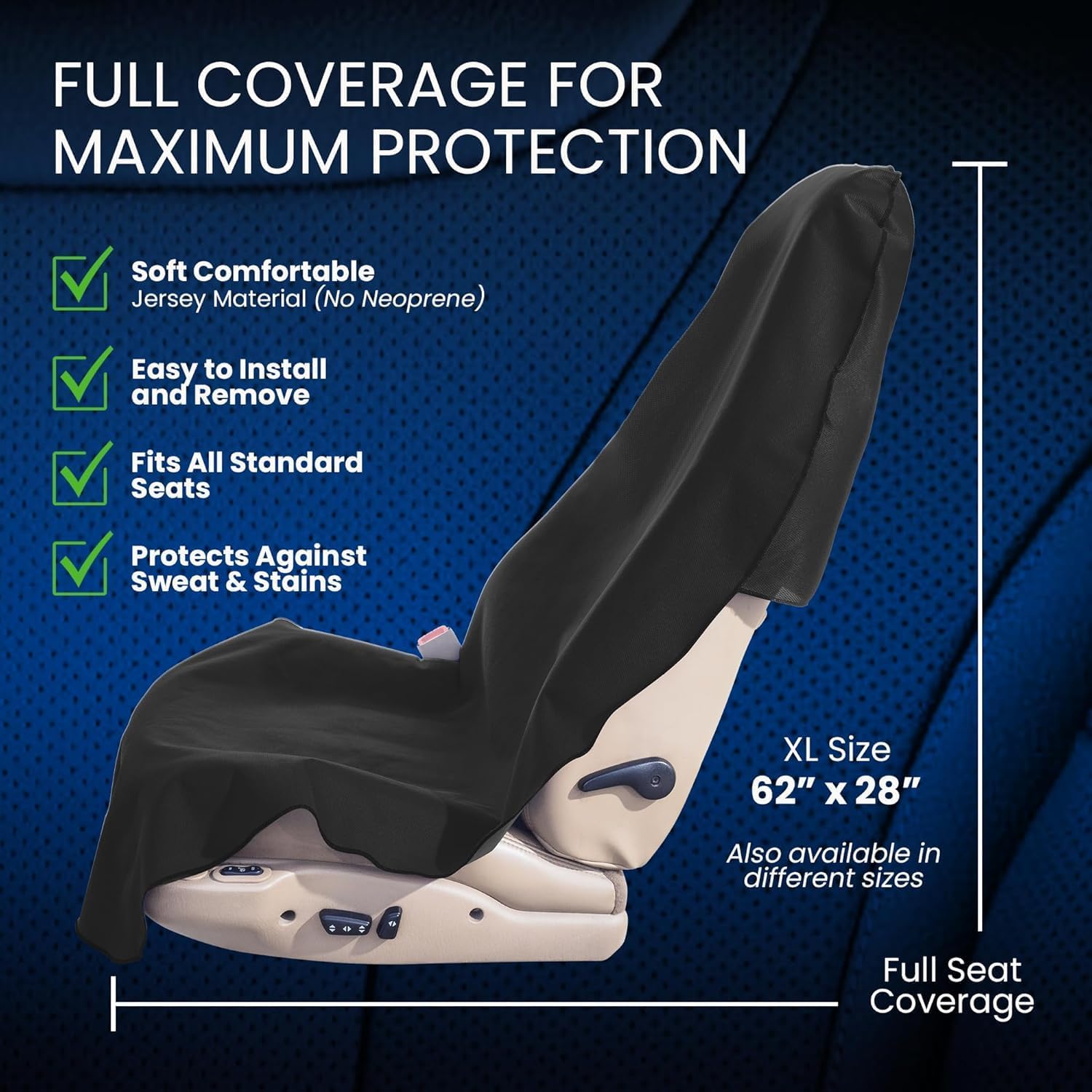 Dri Seats Waterproof Car Seat Cover – Premium Sweat Towel with Slip Resistant Backing for Front Seats in Cars, Trucks, SUVs – Universal Seat Covers & Liner, Easy Install (Black, Extra Large)