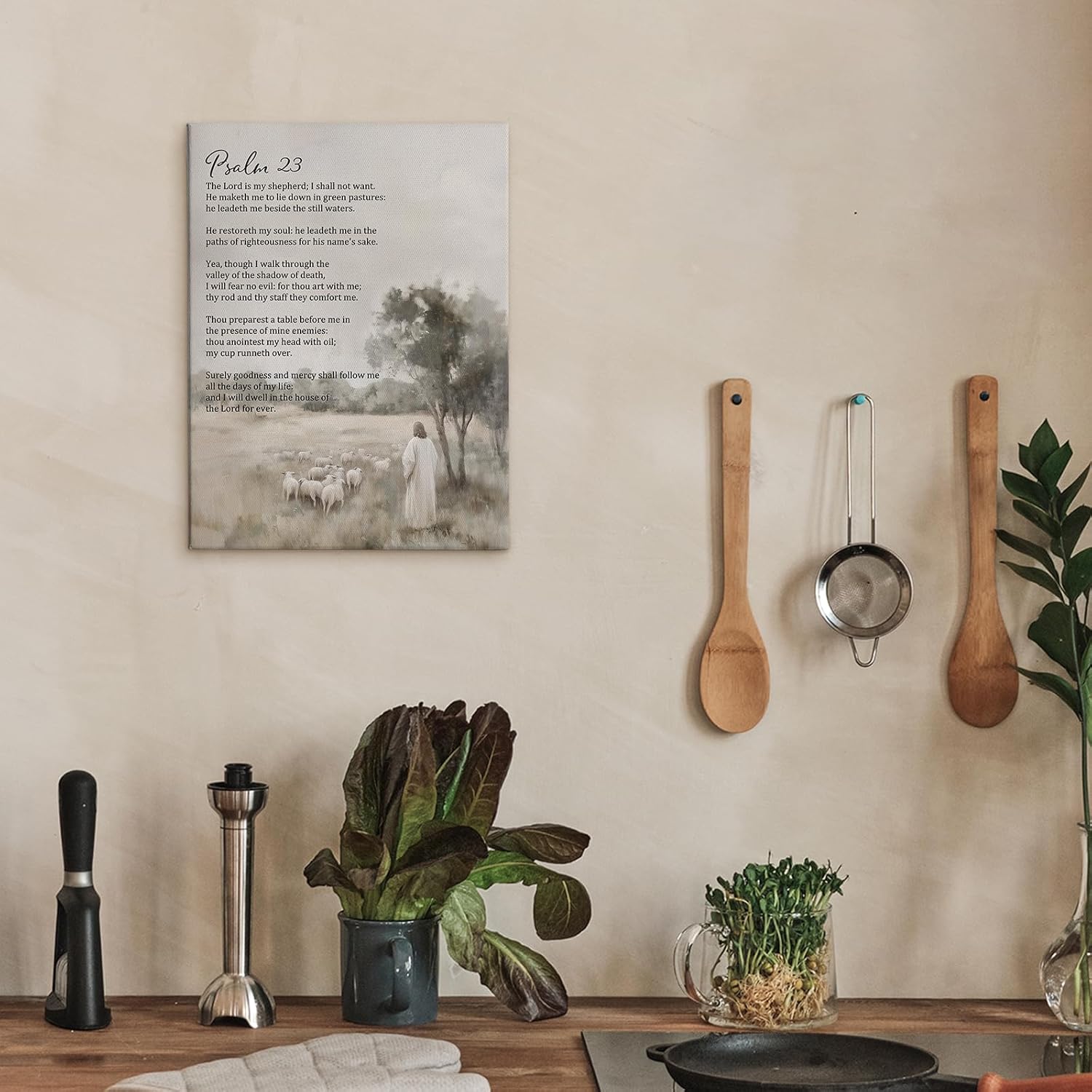 DIENADFX キリスト教詩篇 23 キャンバスウォールアートデコレーション、聖書の一節の引用子羊の絵画壁装飾装飾、主は私の羊飼い