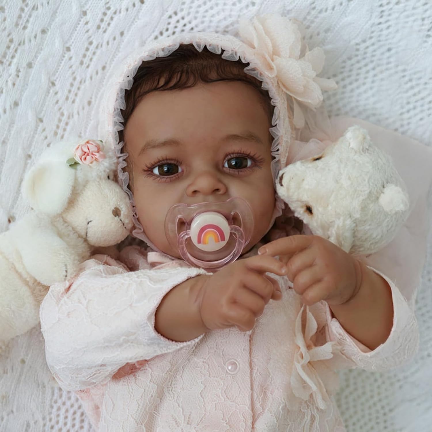 KSBD Realistic Reborn Baby Doll Black Girl - 18 Inch African American Newborn Toddler Real Life Lifelike Handmade Baby with Hair, Soft Weighted Body, Accessories, Cuddly, Gift Box for Kids Age 3+