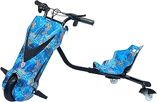 سكوتر سيارة دريفت للأطفال 24 من تي جي توب جير، لعبة ركوب بالبطارية 24 فولت سعة وزن تصل إلى 80 كجم مع عجلات من البولي يوريثان، مسرع يدوي، بلوتوث وأضواء (مجمعة بنسبة 100%، لون أزرق)