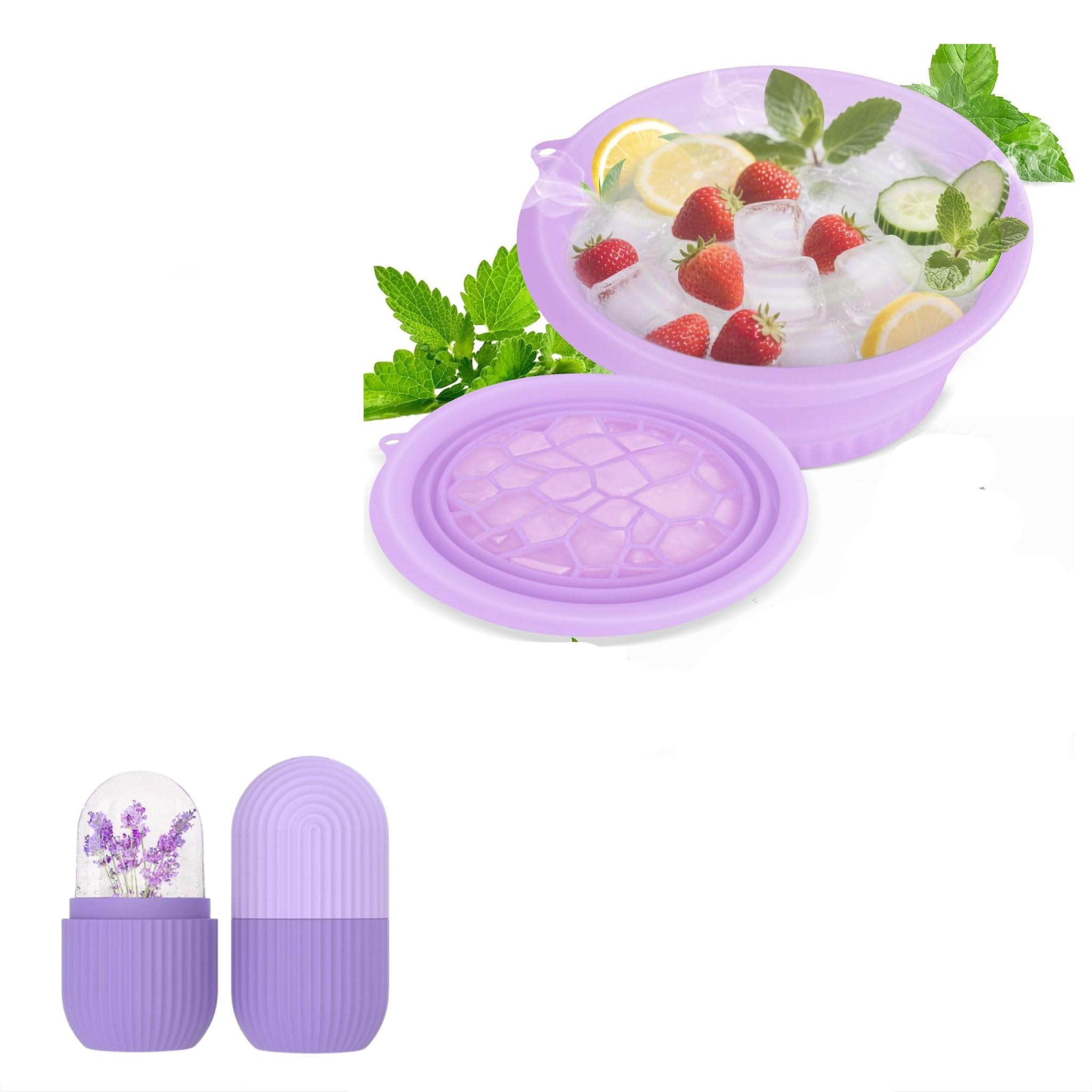 2-in-1 Facial Ice Bath Bowl and Silicone Ice Roller Combo – Collapsible Face Plunge Bowl & Massager for Glowing Skin, Acne Control & Pore Shrinking, Home Spa Kit (Purple)-image-35