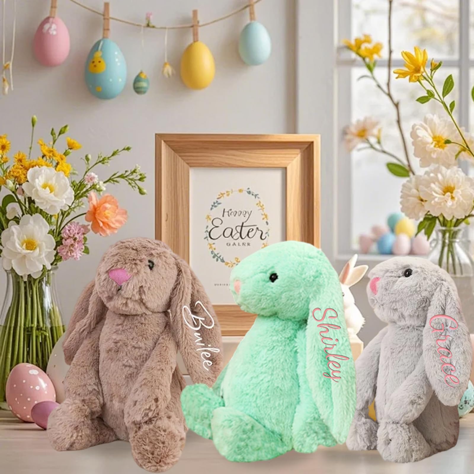 Personalisierte bestickte Plüschhase mit Namen - Handmade benutzerdefinierte Ostern Spielzeug mit gestickten Namen, Baby's erste Ostergeschenk