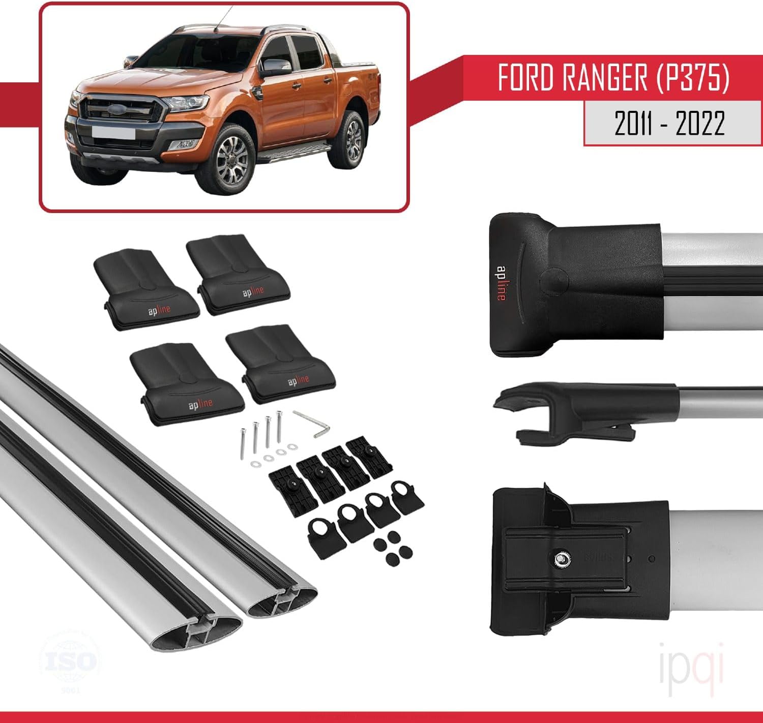 RE&AR Tuning Cross Bar Compatible for Cross Bar Ford Ranger 2011-2021 Roof Racks Car Top Luggage Carrier Rails Alu Gray