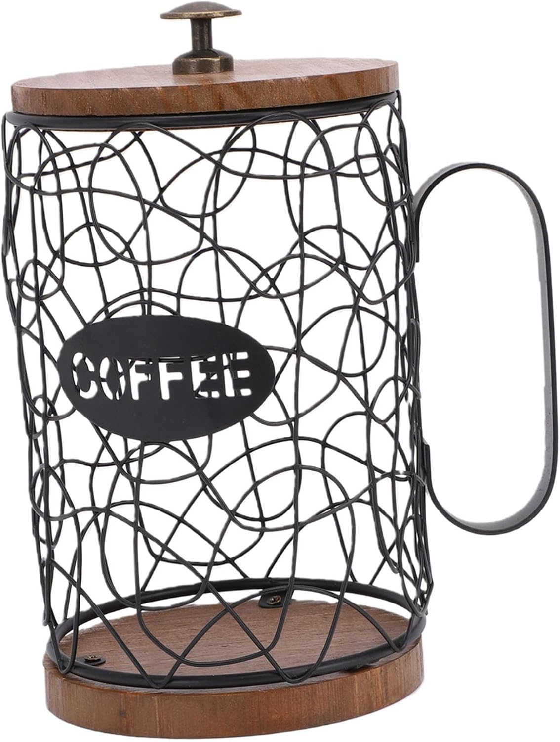 Fafeicy Coffee Pods Holder, Vintage Wood and Frosted Iron Wire Coffee Capsule Organizer with Open Grid Design for 50 Pods, Counter Table Cafe Home Decor (Black)
