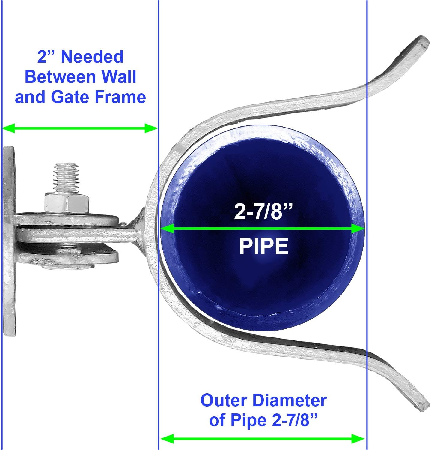 Galvanized Wall Mount (Flat Back) Fork Gate Latch - Use for 2-7/8" (3") Gate Frames, Easily Mounts to Wooden Gate Post or Wall with Screws or Lag Bolts - Gate Latch Hardware - 1 Latch