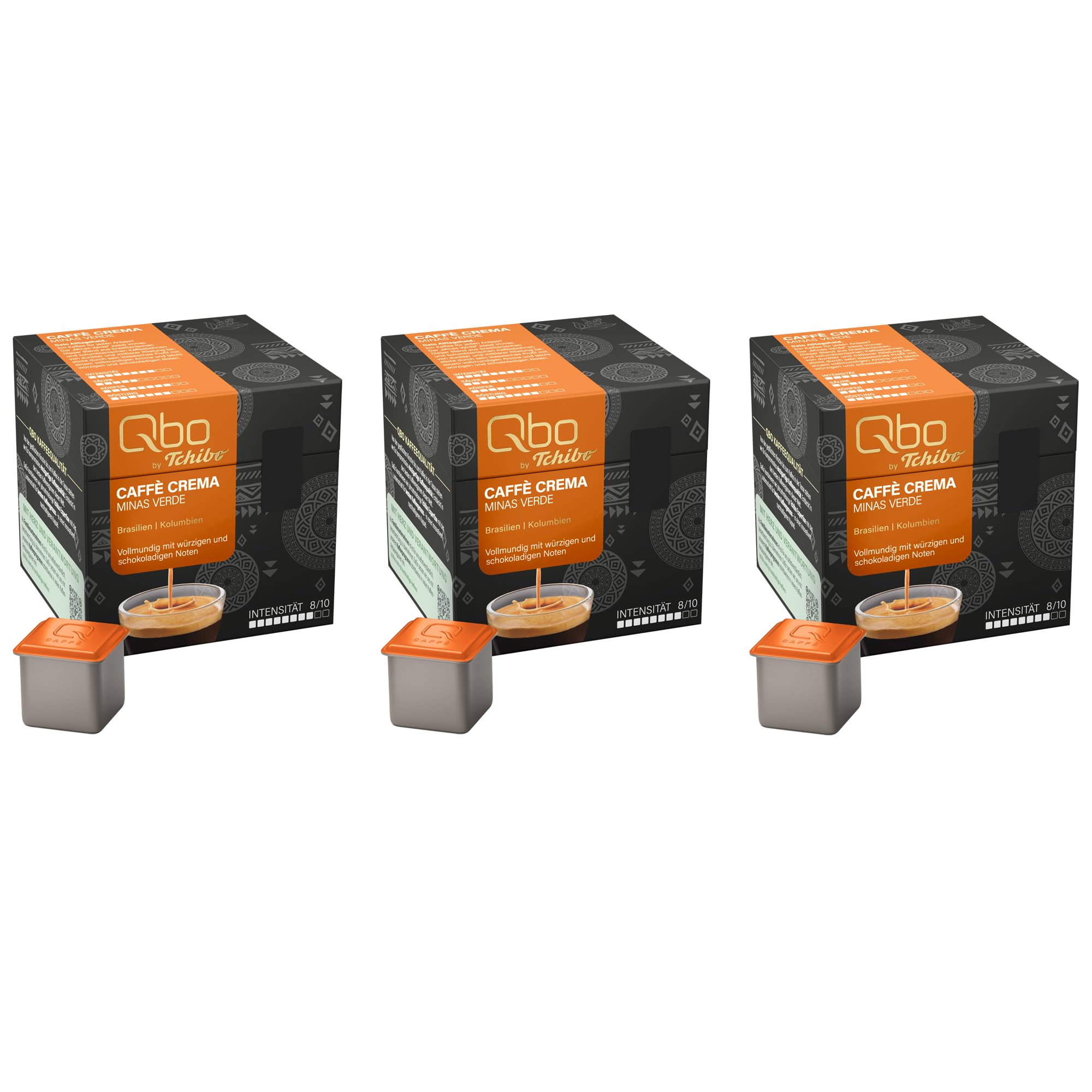 Tchibo Qbo Caffè Crema Minas Verde Premium Kaffeekapseln, 81 Stück - 3x27 Kapseln (Caffè, Intensität 8/10, vollmundig und würzig), nachhaltig & aus 70% nachwachsenden Rohstoffen¹