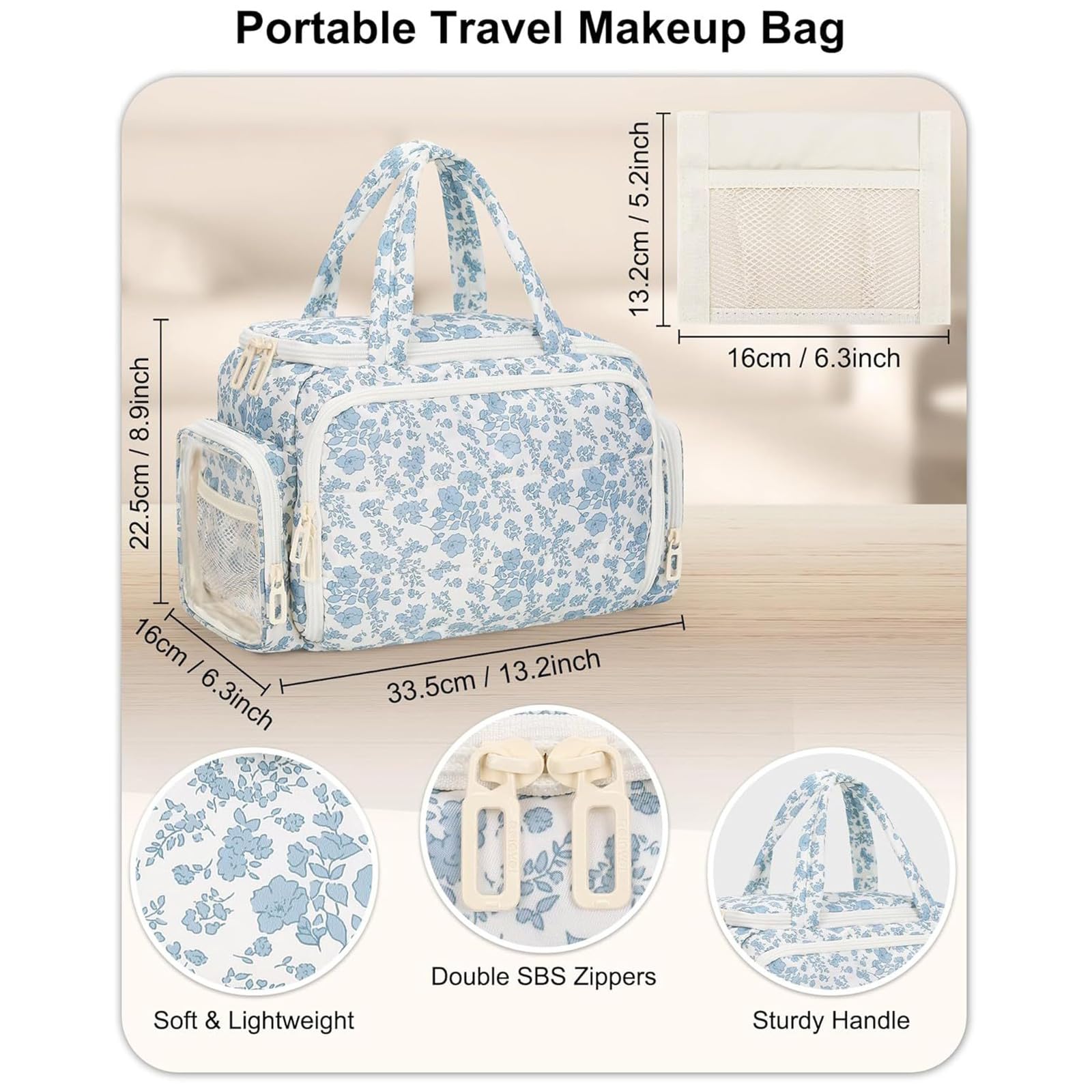 Borsa per trucco, con scomparti multipli per organizzatori, Borsa per trucco cosmetica compatta per accessori da viaggio Regalo da toilette da viaggio per le donne