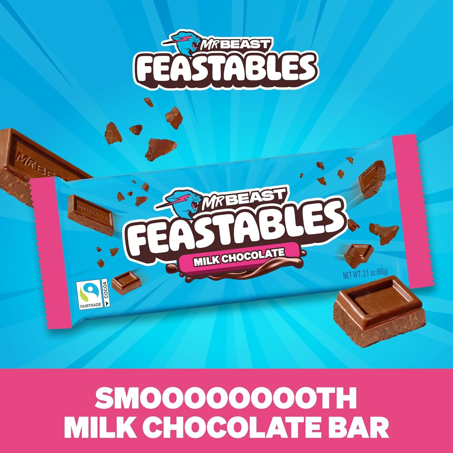 Feastables MrBeast Milk Chocolate 4 x 60g – Pudełko Prezentowe – 240g (Milk Chocolate)