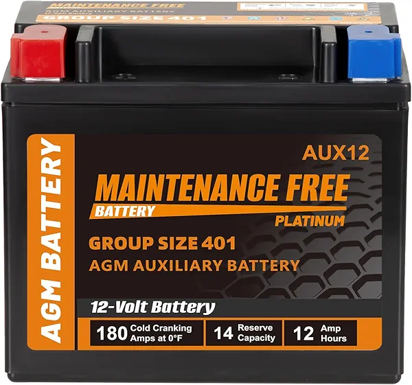 Autocessking AUX12 BCI Group 401 AGM Auxiliary Battery, 12V 12Ah, 180 CCA, 14 RC Rechargeable