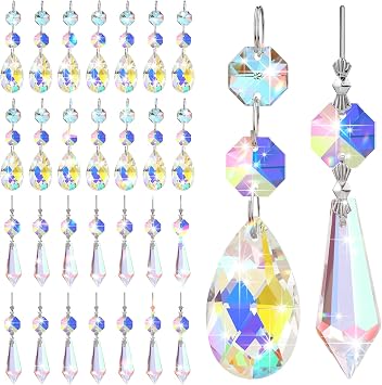Potchen 24 Pcs Chandelier Crystals 38 mm Teardrop Icicle Prisms,Colorful