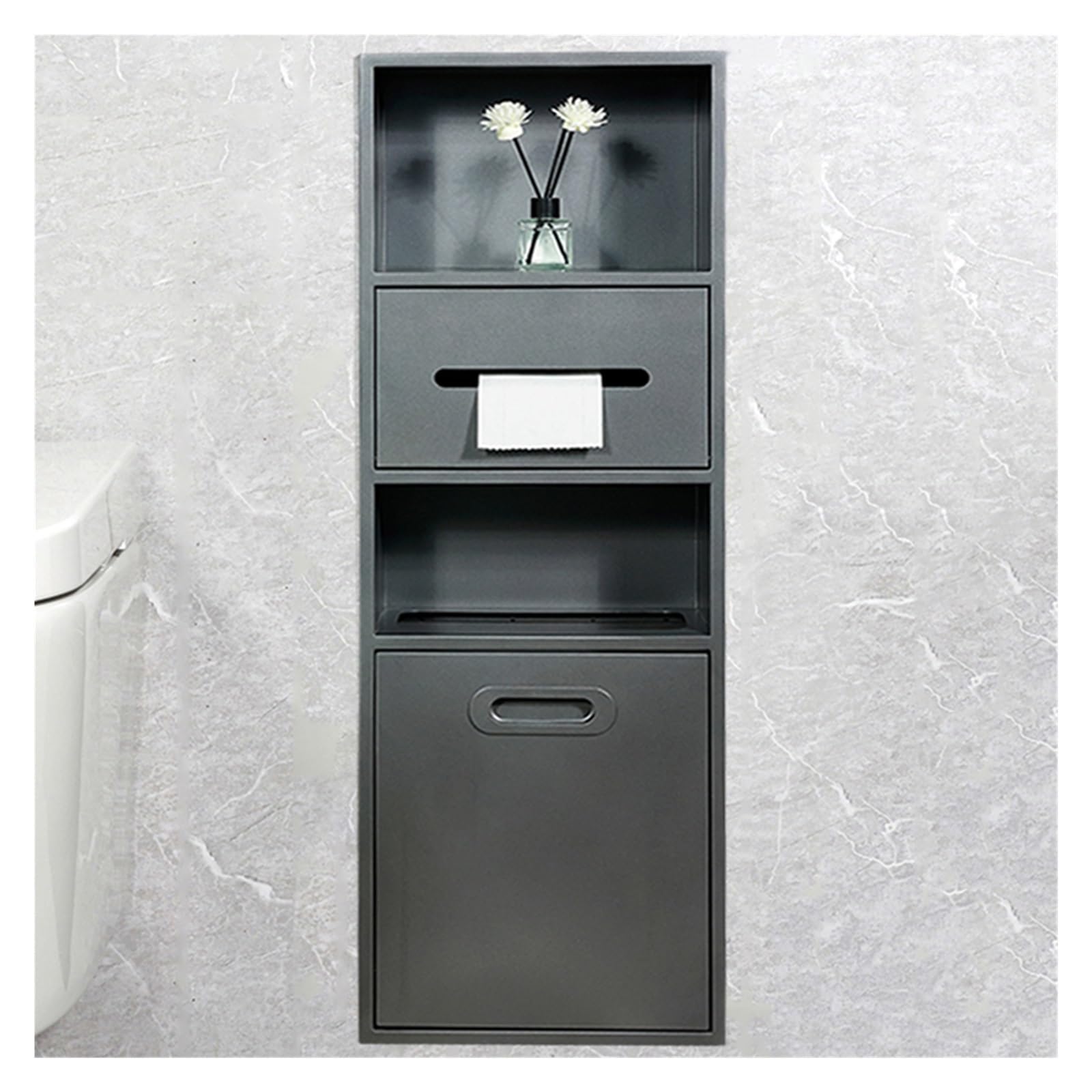 Asdchzen Women's Grey Stainless Steel Recessed Shower Niche Builtin Shampoo & Toiletries Storage Shelf Gray 30X50x14cm – Stylish Bathroom Organizer For Shower & Trash Can Holder,-30X86x14cm/11.81X33.85x5.51in
