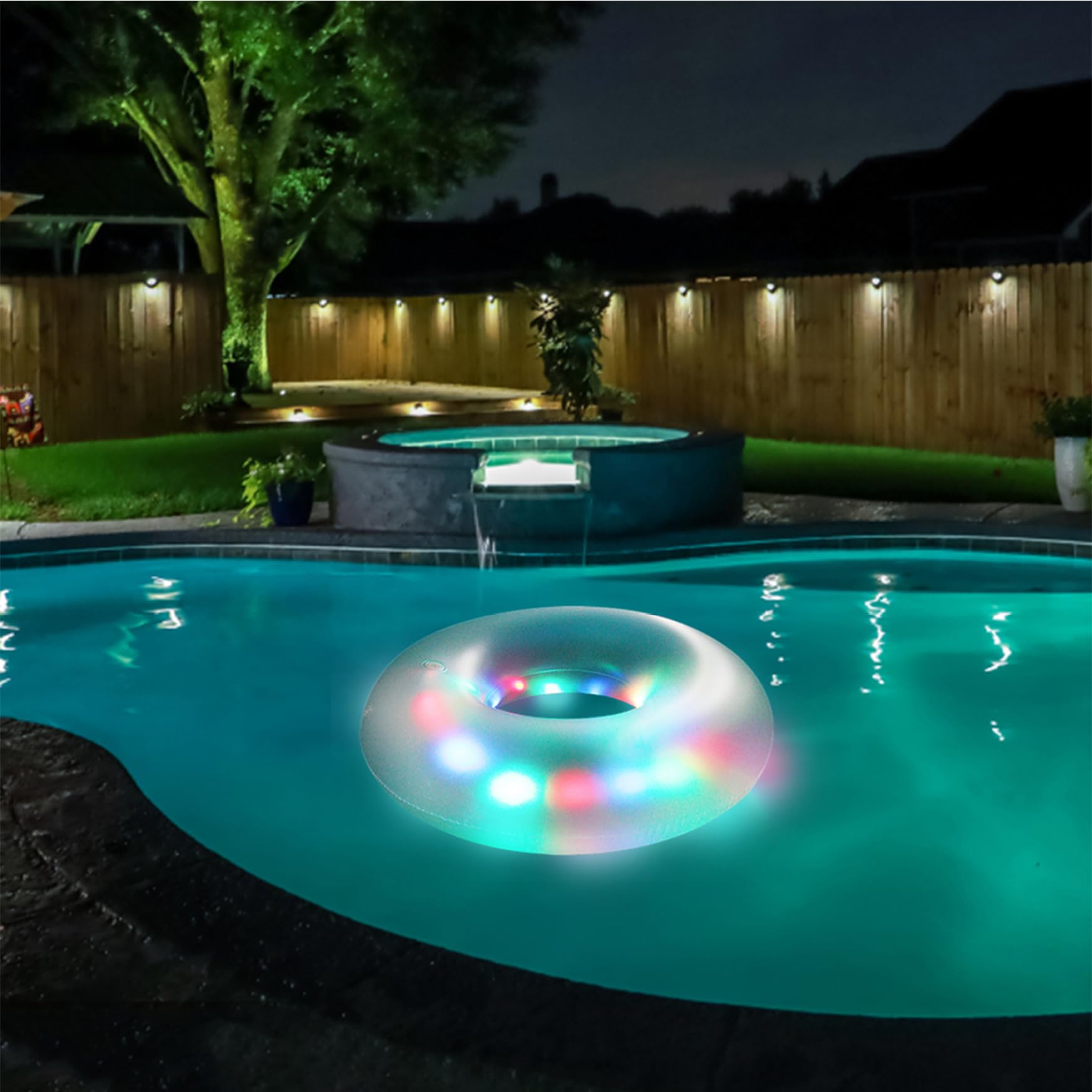 Anillo de natación redondo iluminado de PVC con asa, flotadores inflables para piscina, transparentes, impermeables, flotadores de piscina de verano para fiesta de entrenamiento de natación