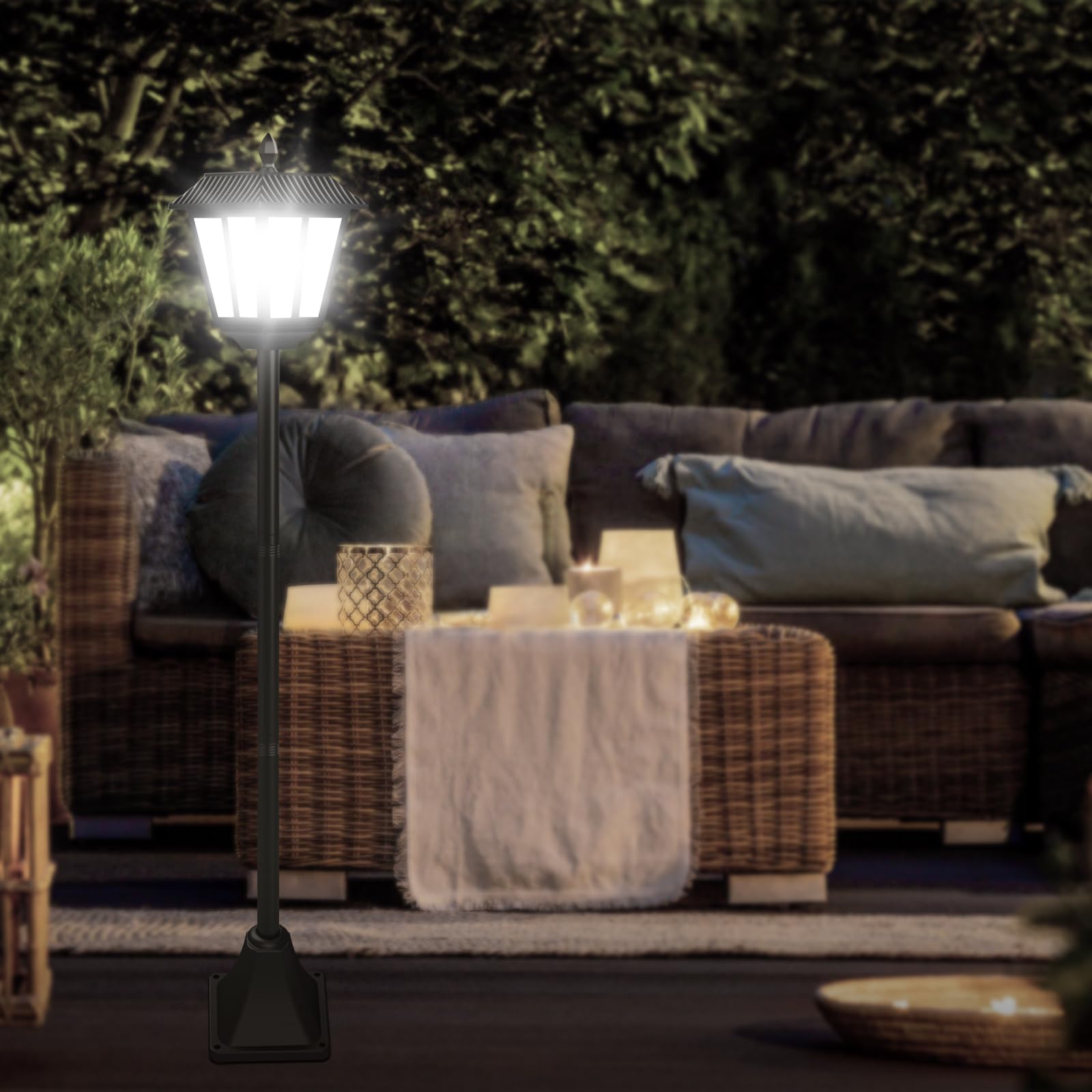 Lámpara Solar LED de Exterior 180 cm con Estaca Farol Solar de Jardín Impermeable, Lámpara Solar de Pie para Senderos Terraza Balcón Luz Blanca (1 Pieza)