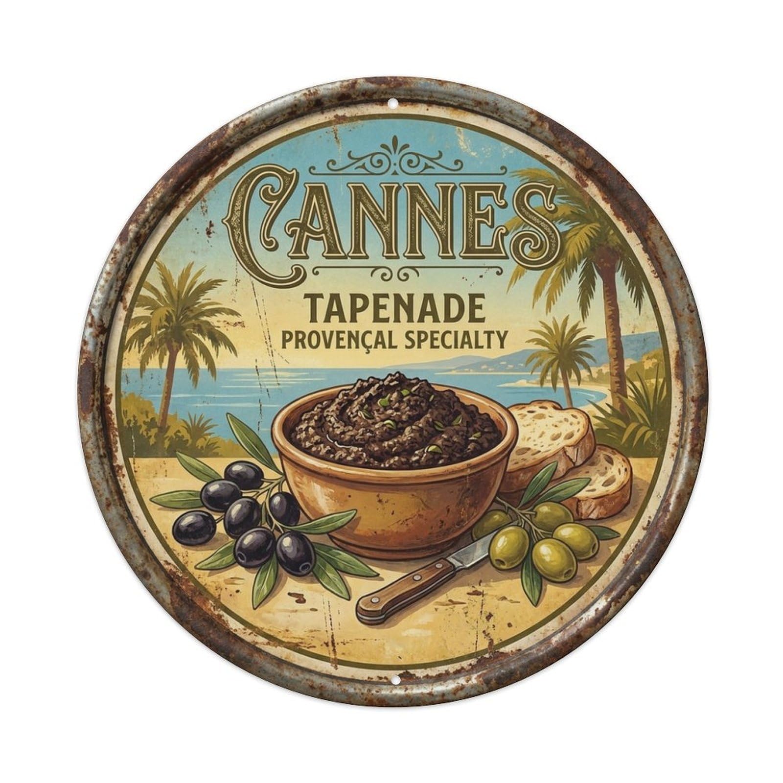 Retro Cannes Tapenade French Riviera Cuisine Travel Metal Tin Sign