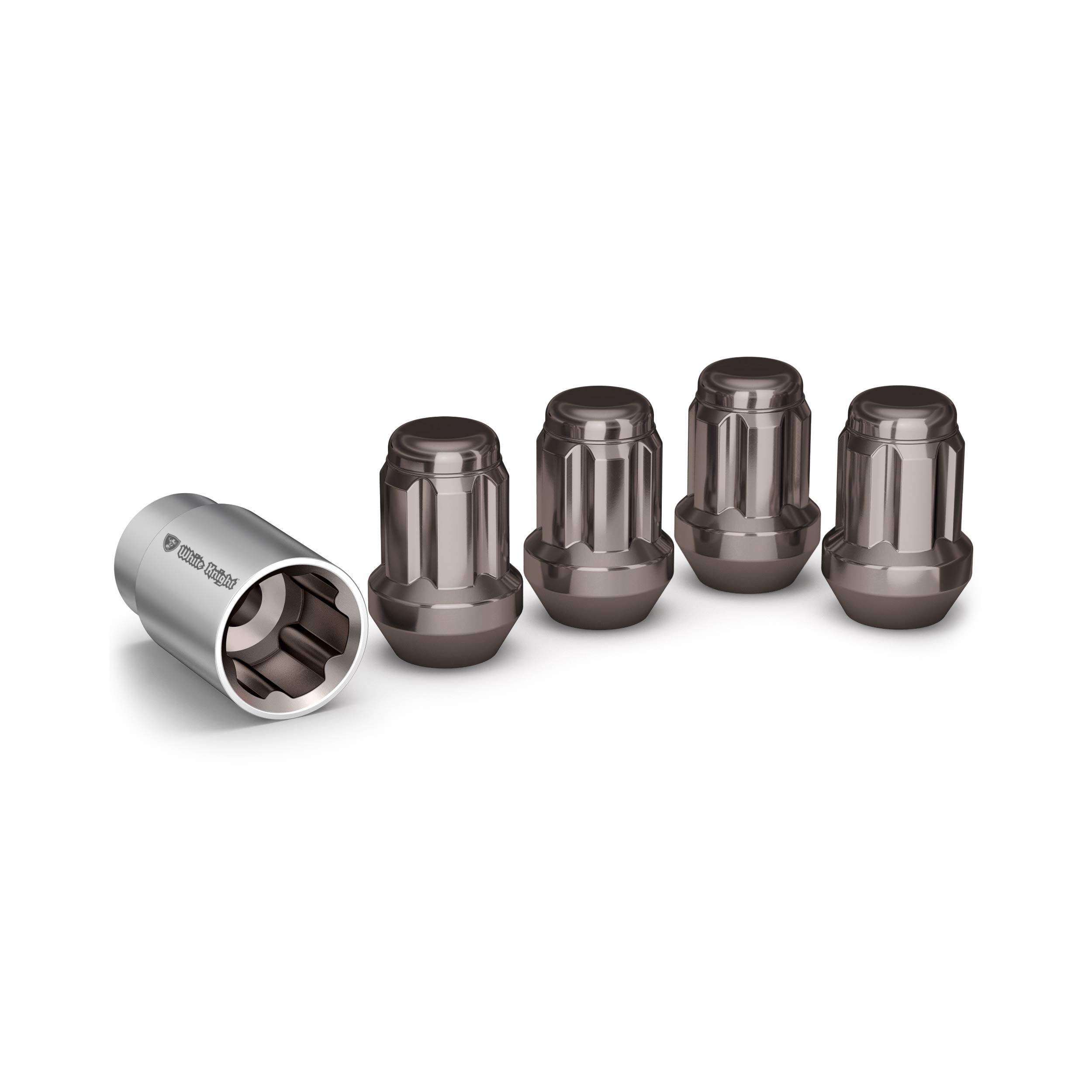 White Knight M12x1.5 Thread Lug Nuts for Aftermarket or Factory Wheels - 4 Black Pearl Lock Nuts & Key - Bulge Acorn Locks - Carbon Steel for Durable Construction & Easy Installation - 40700SPBT