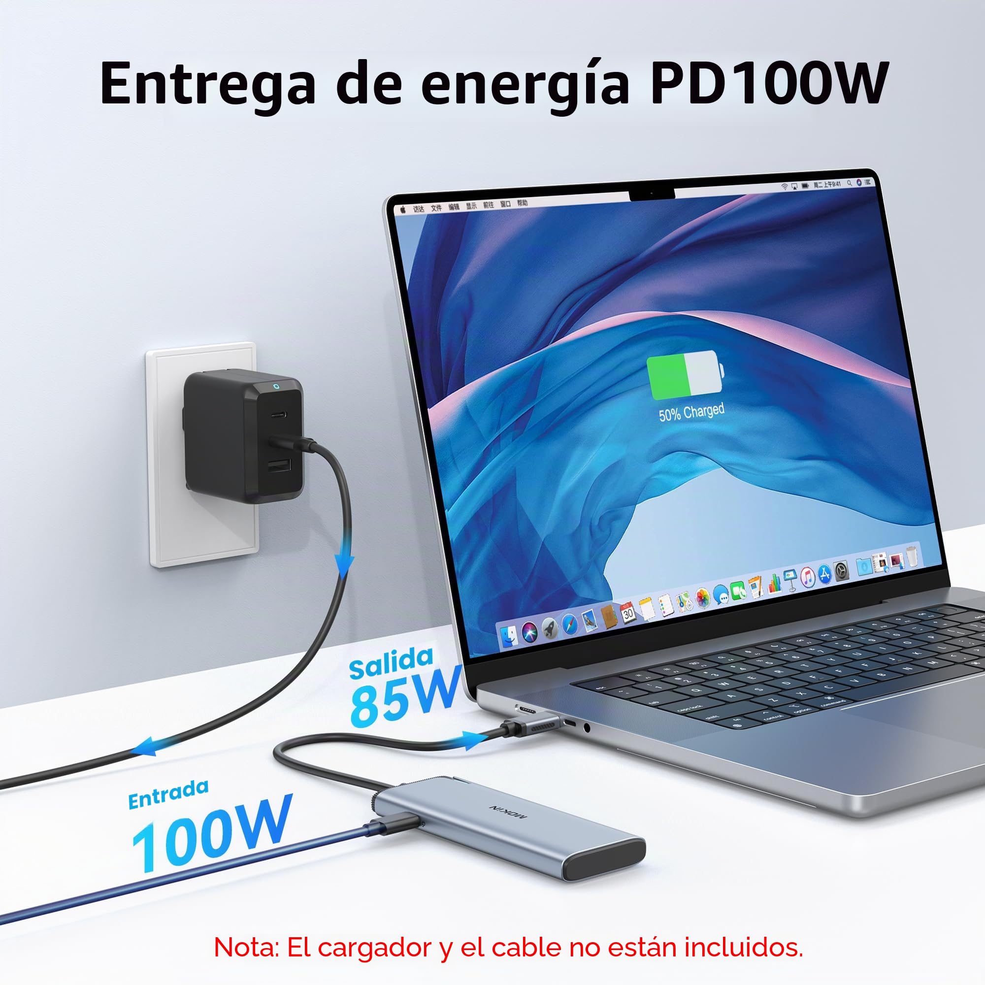 USB C Hub multipuerto, adaptador tipo C 5-en-1 MOKiN con doble salida de vídeo 4K@60Hz, carga rápida PD 100W, USB-C 3.1 10Gbps, distribuidor USBC para Windows