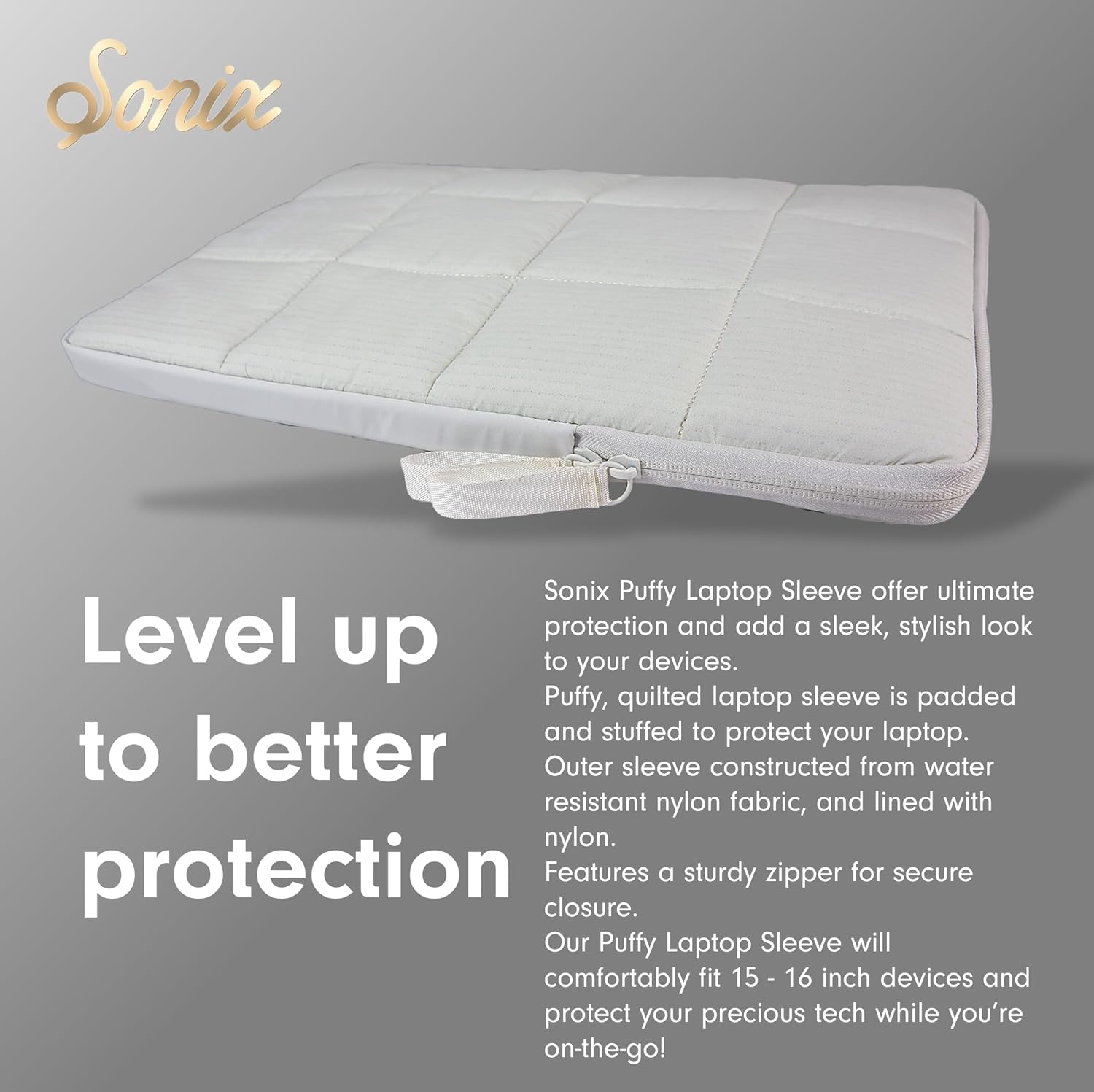 Sonix | Puffy Laptop Sleeve | 15-16 Inch, Quilted Pillow Puffer Laptop Carrying Case, Computer Sleeve | Ivory - Image 5