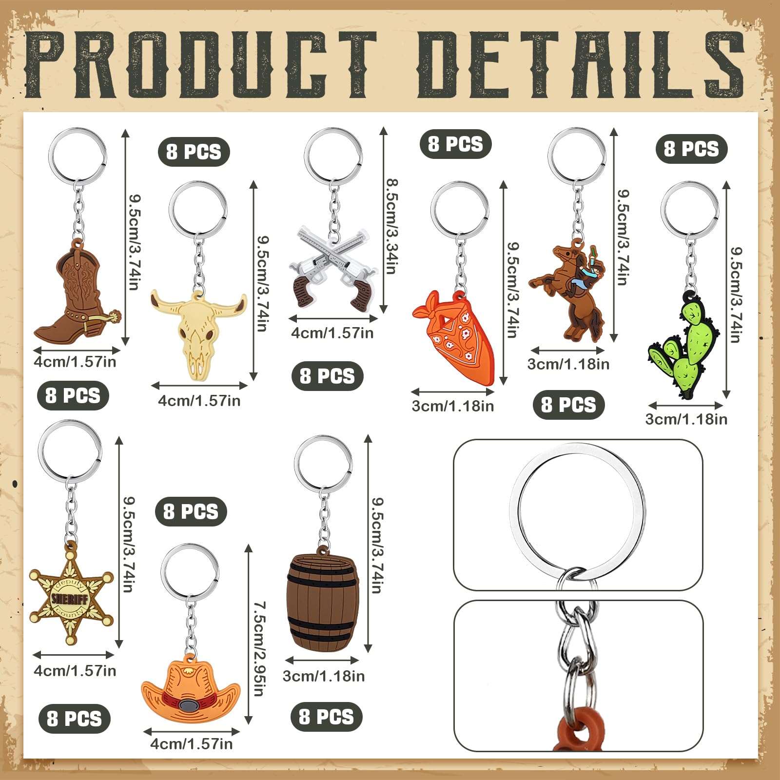 Panelee 72 Pcs Western Cowboy Keychain Bulk Silicone Horse Boot Cowboy Hat Western Themed Party Keychain for Christmas Holiday Birthday Gifts