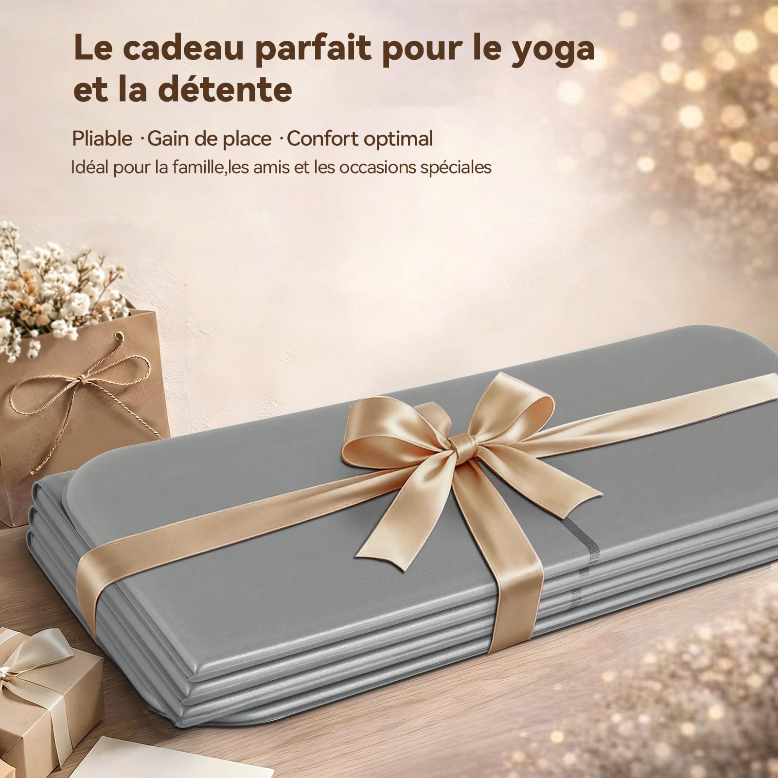 FunLife Tapis de Yoga Pliable XXL 190 × 66 cm – Épaisseur 10 mm, Tapis de Fitness et de Gym Antidérapant pour Yoga, Pilates, Entraînement à Domicile et Extérieur
