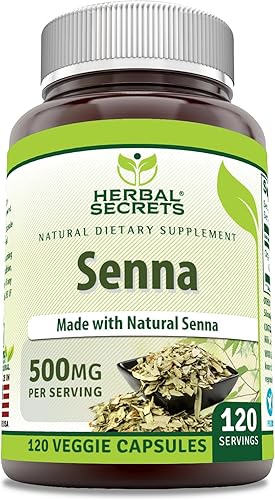 Herbal Secrets Suplemento Senna | 500 mg | 120 cápsulas vegetales | Hecho con senna natural | Sin OMG | Sin gluten | Fabricado en Estados Unidos