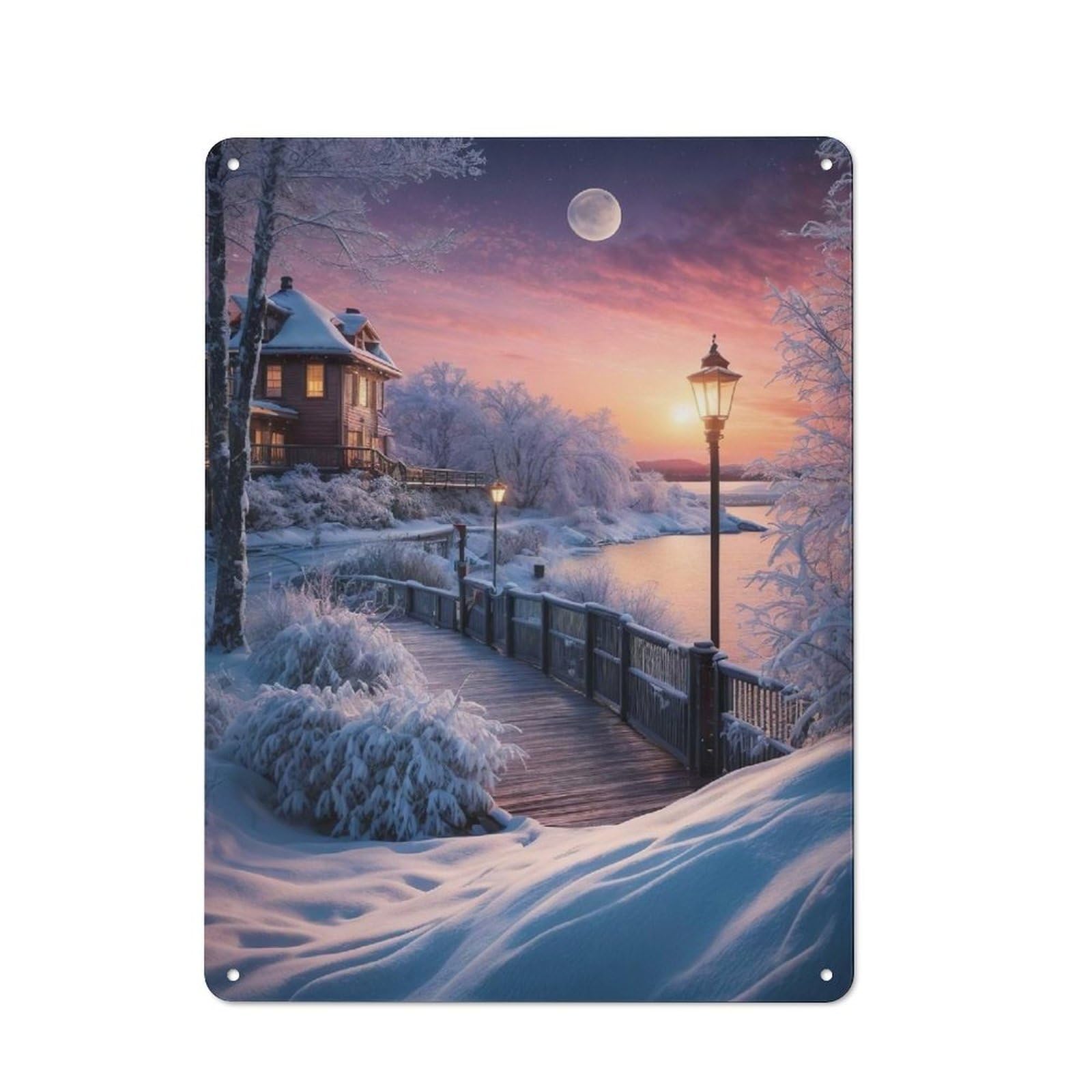 Junmoney Style-18 Snowy Village Snow Trees Classic Metal Wall Decor 40X30cm, Tin Sign For Bar, Kitchen, Garage Or Games Room