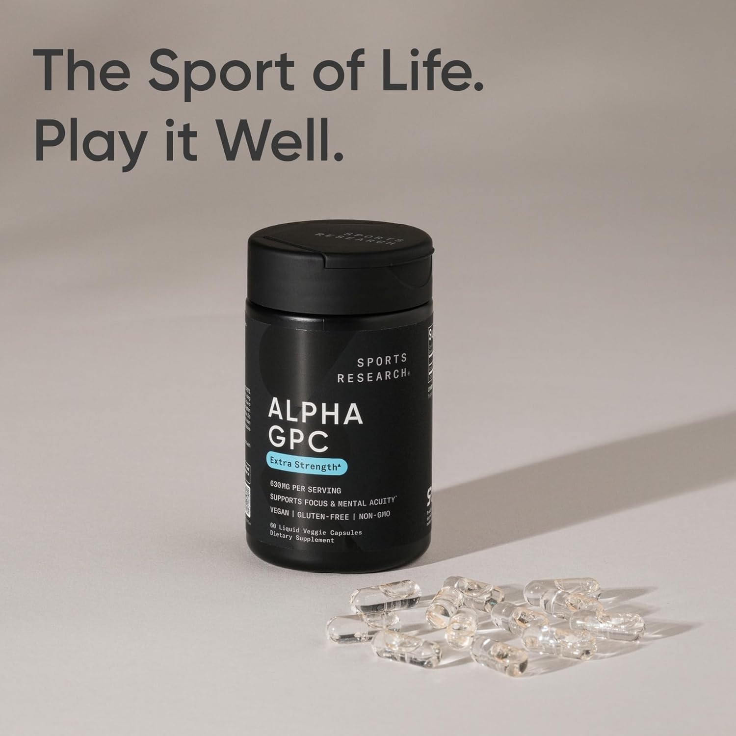 Sports Research® Alpha GPC 630mg (Extra Strength) - Bioavailable Source of Choline - Focus & Cognitive Support for Women & Men - Vegan Certified · Non-GMO · Gluten Free - 60 Liquid Capsules - Image 7