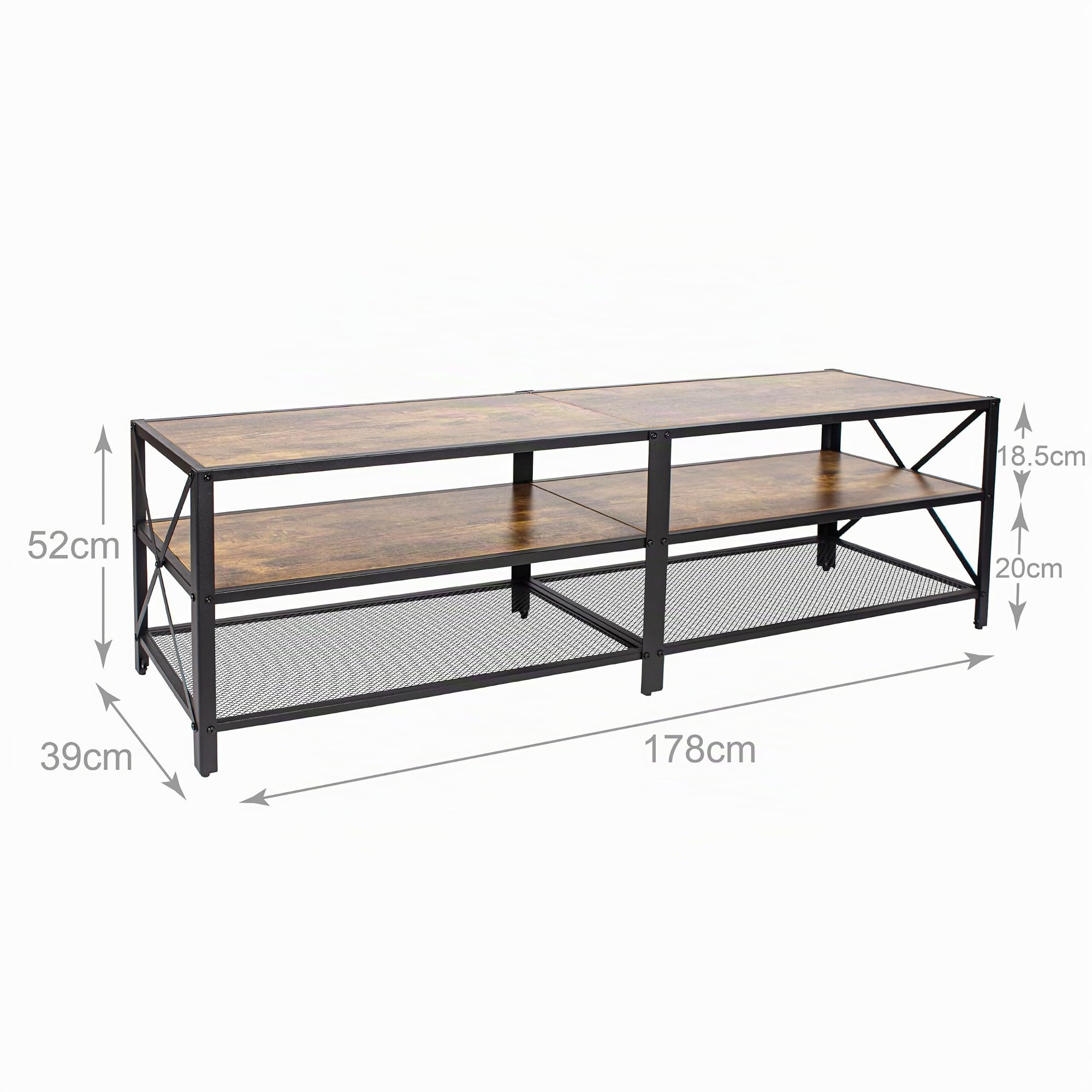 Relaxdays Mueble TV bajo, 4 Compartimentos, estantería Abierta, 75" hasta 180x52x39 cm, marrón/Negro
