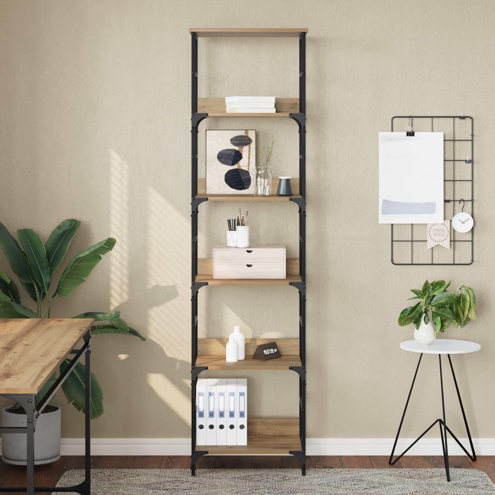 Libreria a 5 ripiani, 50 x 33 x 188,5 cm, in legno, moderna scaffale con gambe in metallo robuste, ideale come divisorio o portaoggetti per soggiorno, ufficio, cameretta dei bambini e