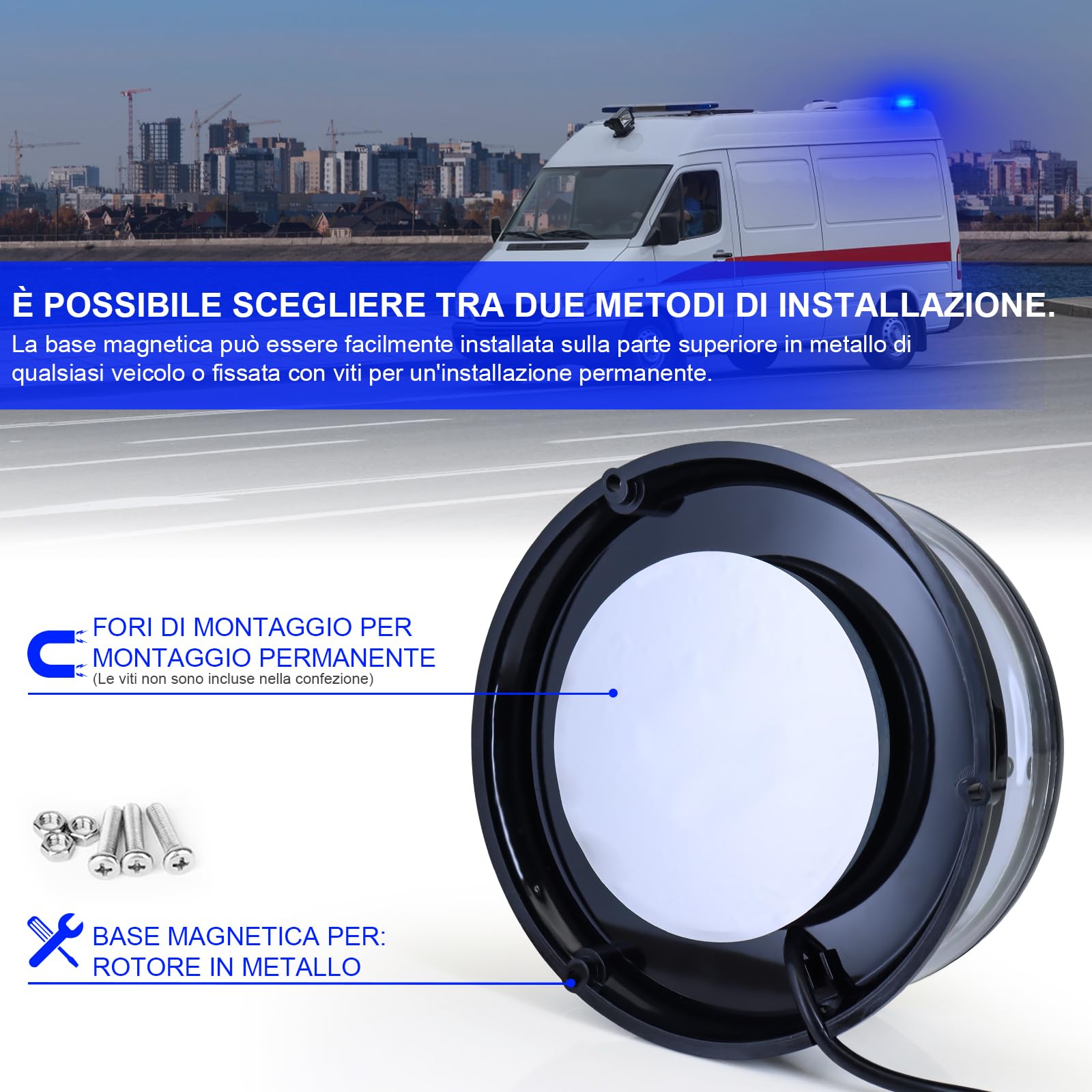 Luce blu auto lampeggiante luci base magnetica LED lampeggiante rotante 12v luce di avvertimento con magnetico e 3 metri di cavo per auto auto camion