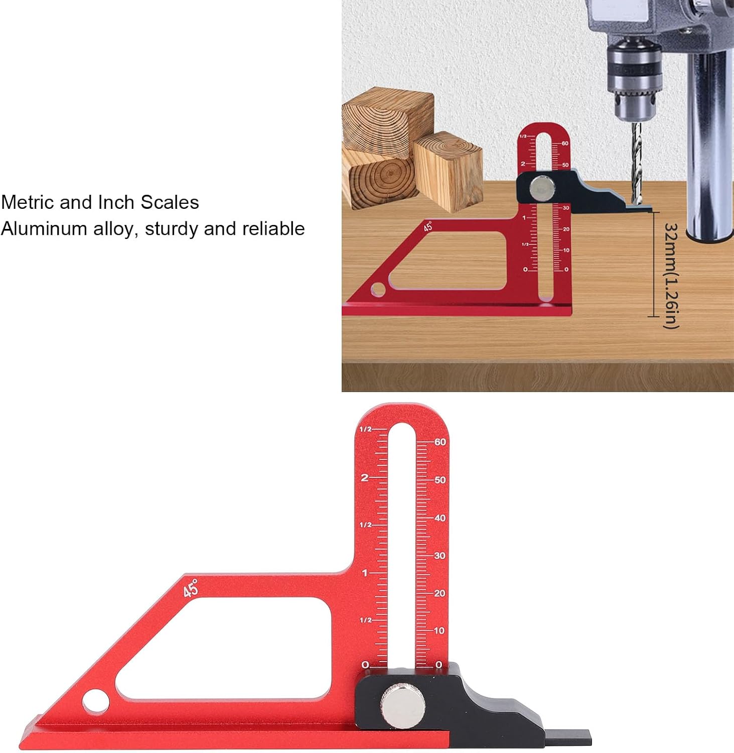 Table Saw Height Gauge, Depth Height Measuring Tool, 0‑60mm Depth Aluminum Alloy Table Saw Depth Woodworking Height with Scale for Table Saw, Router, Drill Press