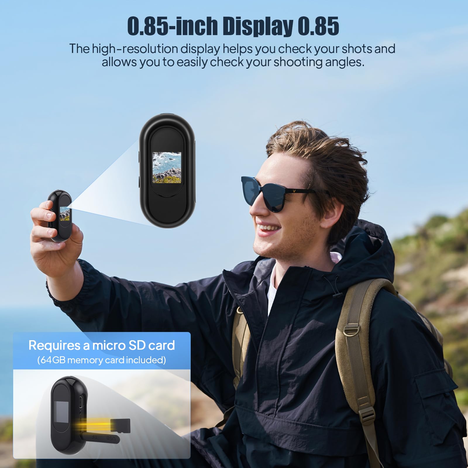 Mini Action Cam, 1080P Tragbare Body Kamera und 64 GB, 130° Bodycam Körperkamera, Outdoor-Reiten Actionkameras,Helmkamera für Fahrrad-und Motorrad-Helme