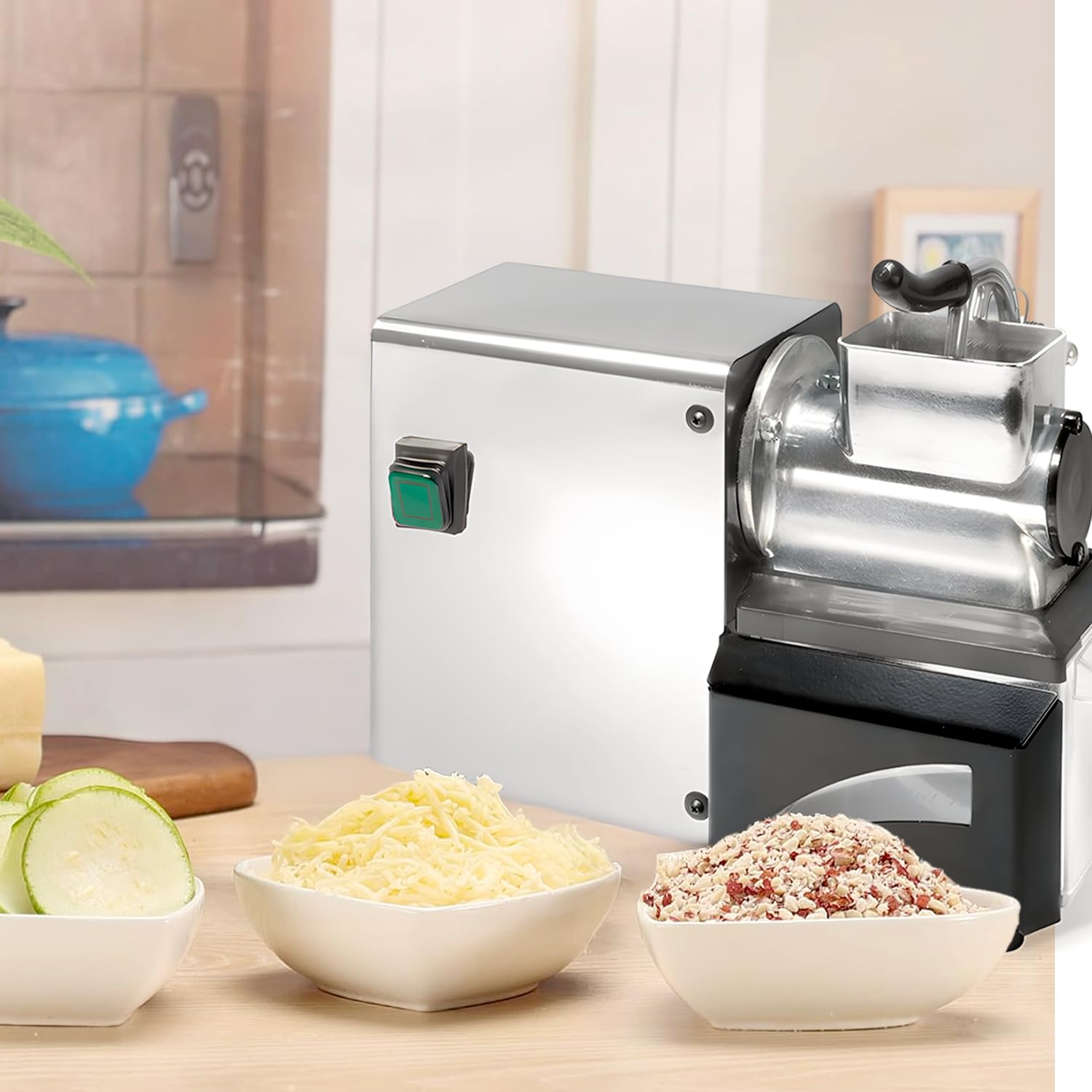 Avilia Rallador eléctrico profesional para queso, de acero inoxidable, 200 W, ideal para queso, chocolate, pan – Corte ajustable, 32,5 × 15 cm – Fabricado en Italia
