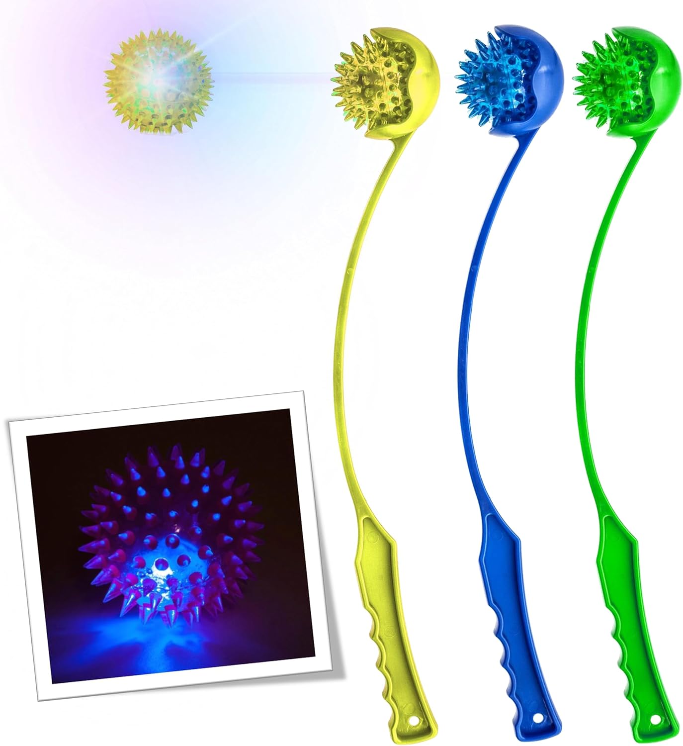 Petopedia 2 x LIGHT UP Dog Ball Thrower Dog Ball Launcher (46 cm) Long