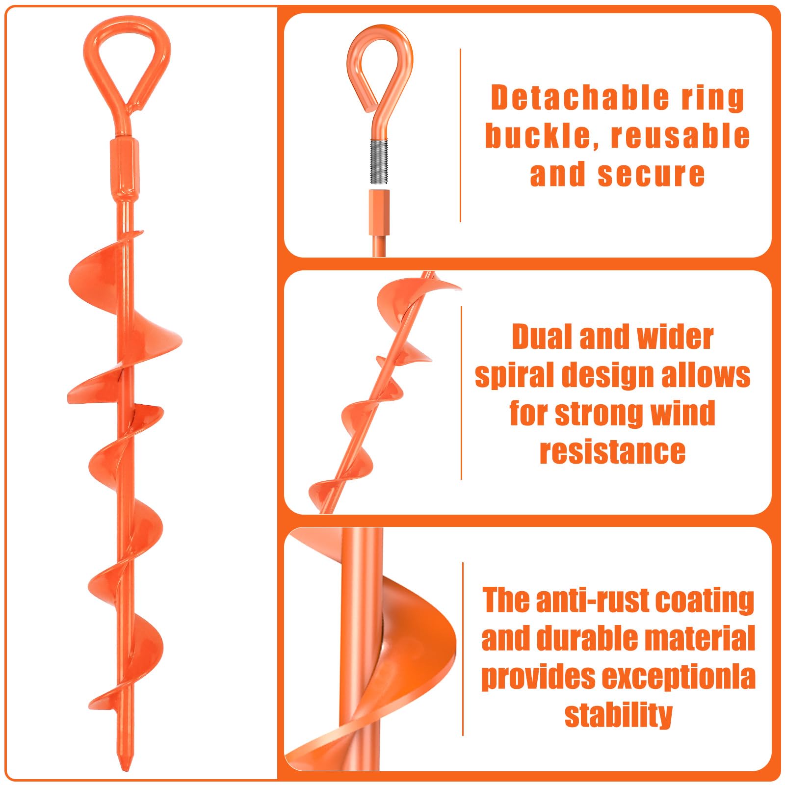 Safetect Ground Anchors Screw in 15 Inch, Heavy Duty Earth Anchor Stakes Kit for Trampoline, Camping, Canopies, Tents, Securing Animals, Swing Set Anchors, 6 Pack Tent Stakes