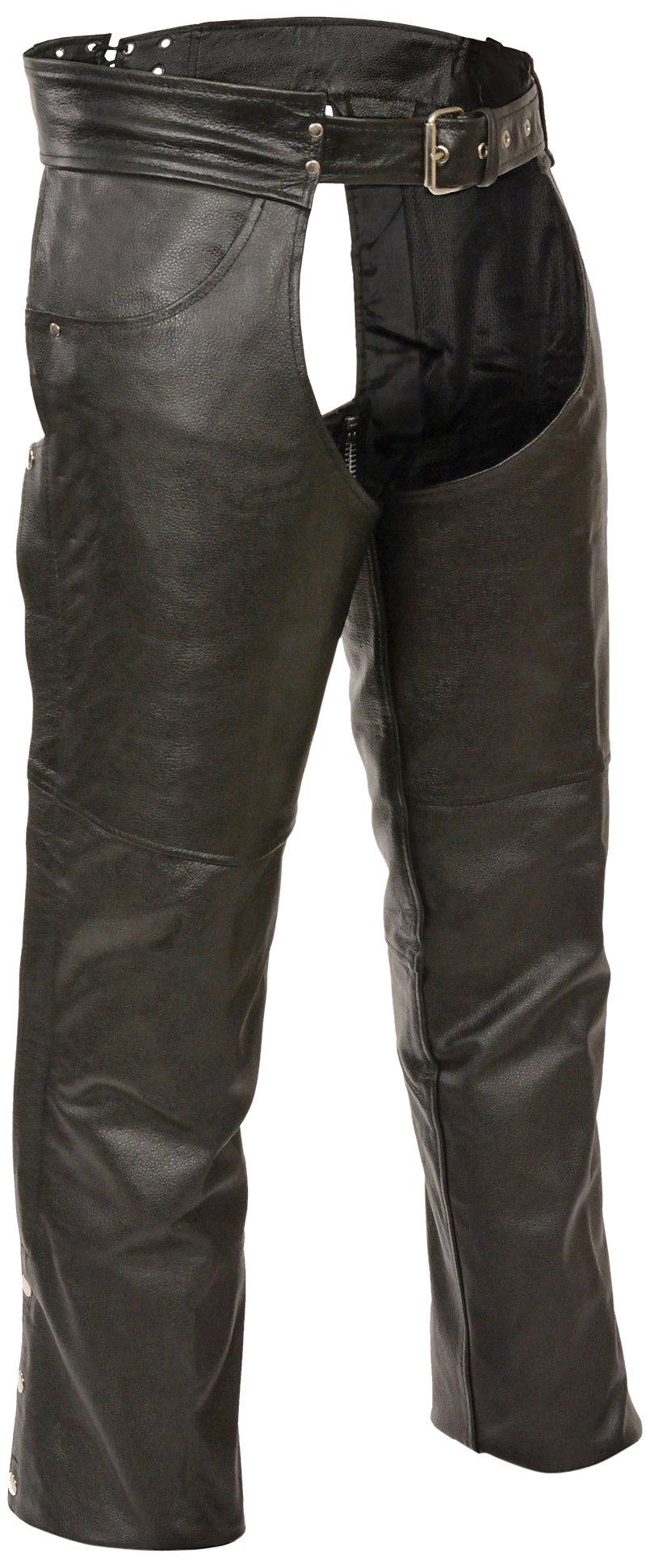 Event Biker Leather Men's Buffalo Split Leather Plain Lined Chaps (Black, Large)