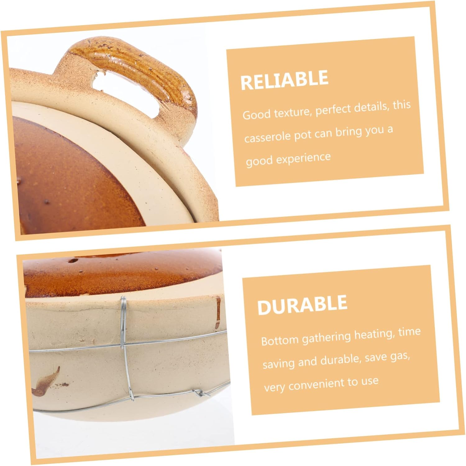 OUNONA Dual Handle Clay Pot 800ml Casserole Cookware Heat-Resistant Ceramic Stew Pot for Home Cooking Suitable for Induction Gas Stoves and Everyday Use