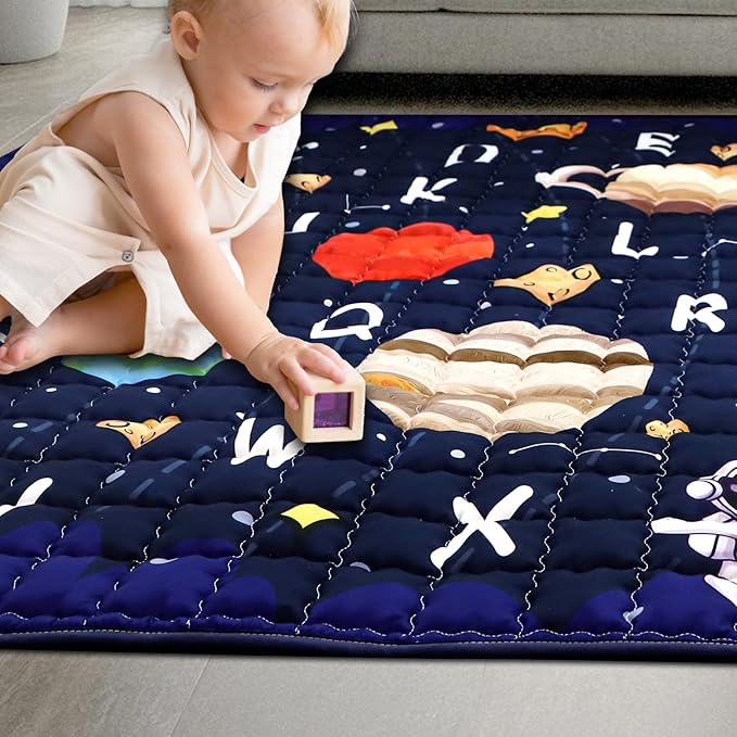 Baby Play Mat for Floor, GFU Non-Slip 50x50 Playpen Mat, Thick One-Piece Crawling Mat Blue, Infants Playmat Foldable and Machine Washable for Boys miniatura 7