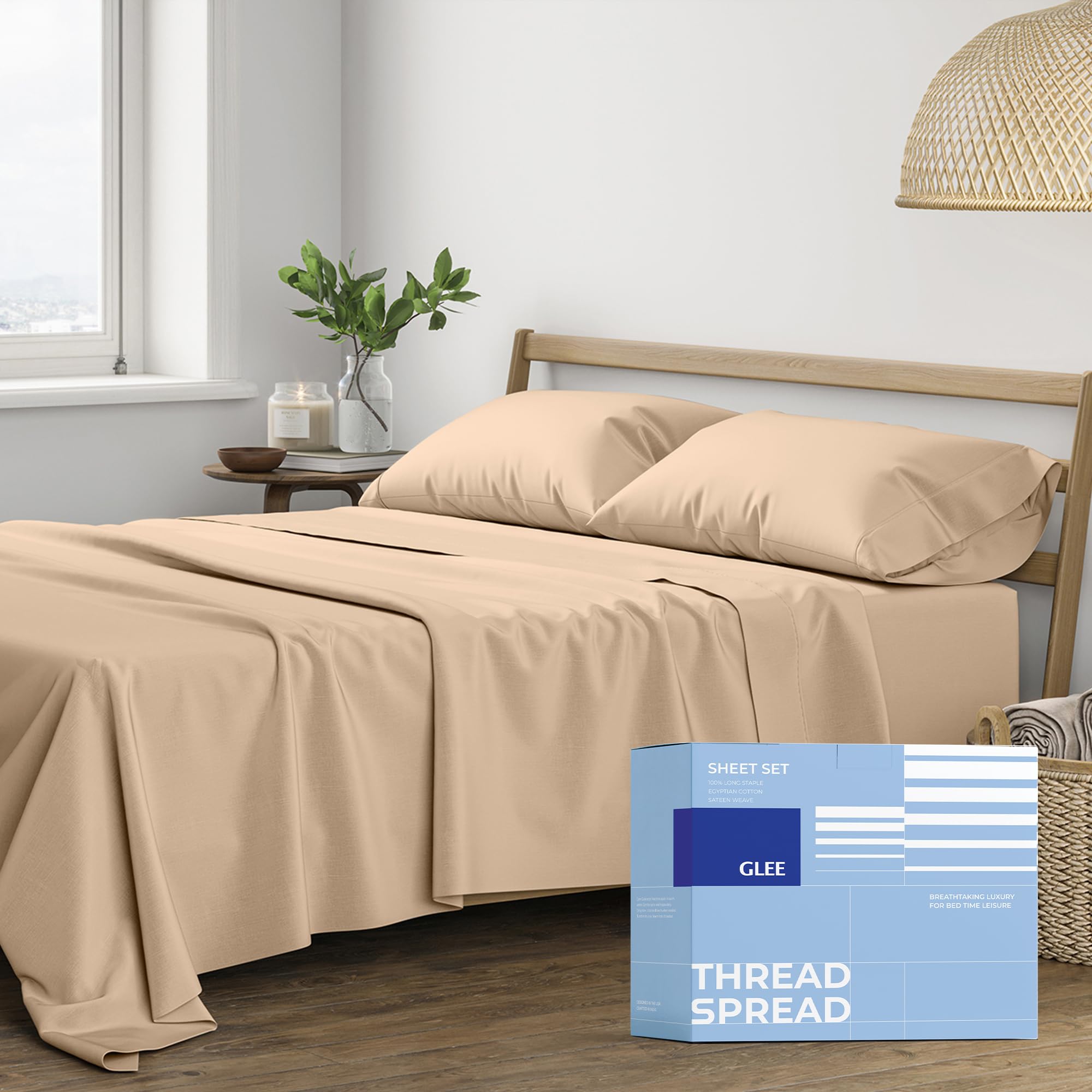 Photo 1 of **FACTORY SEALED** THREAD SPREAD 400TC King 100% Cotton Bed Linen Set - 4Piece Sateen Sheet Set, Deep Pockets, brown (05)