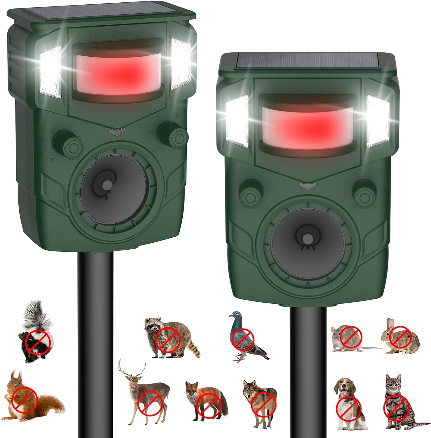 2025 Upgraded Solar Ultrasonic Animal Repellent Outdoor  Motion Activated Deer, Squirrel, Cat, Raccoon, Dog & Bird Ultrasonic Sweep for Yard, Garden, Farm, 2PC
