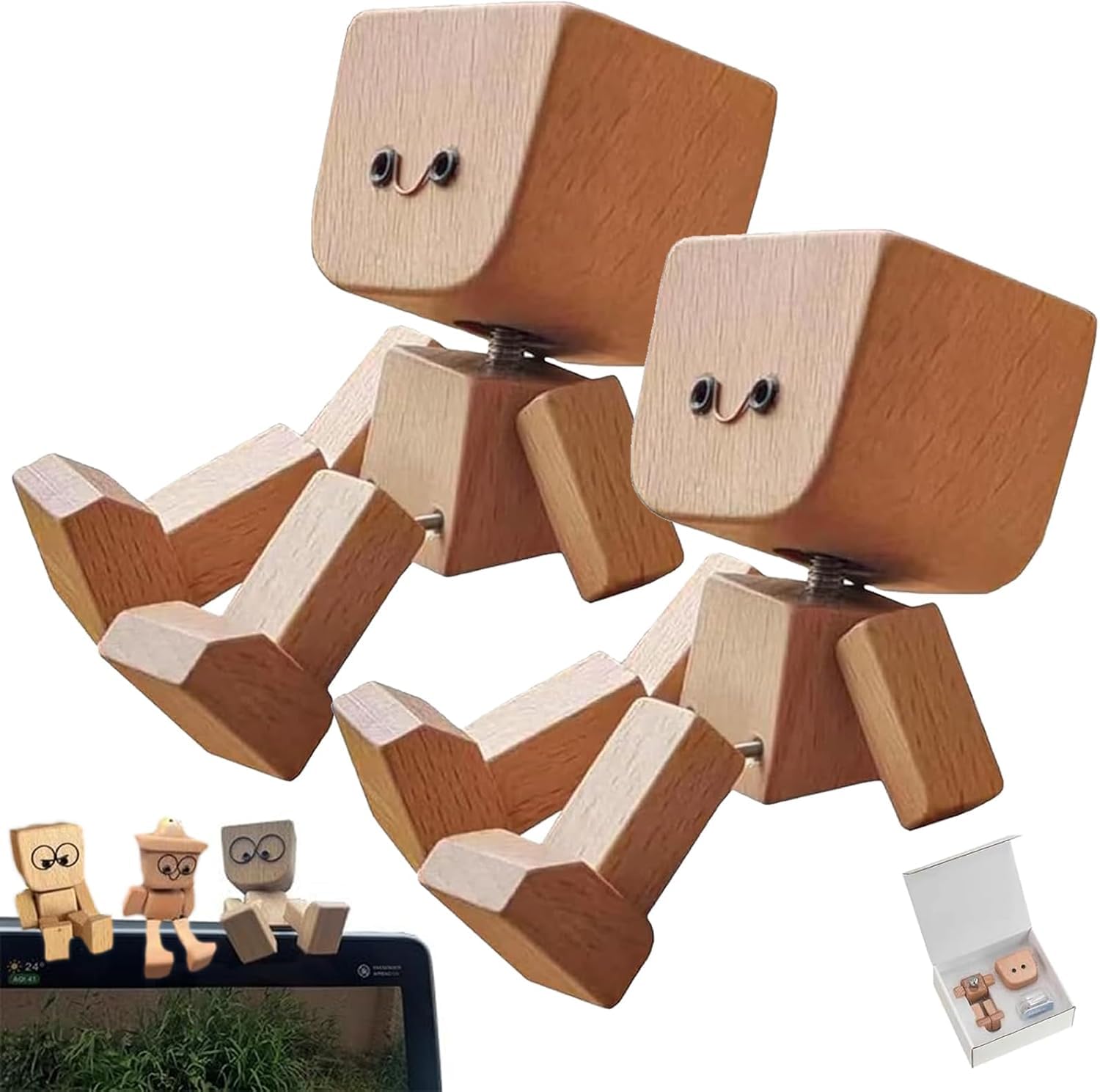 Usmei Girls Type A 2Pcs Wobble Figure Car, Shaking Wooden Man, Wobbling Wooden Figure Wobble Car With 12 Magnetic Expressions Swank (Type A, 2 Pieces, Without Aromatherapy)